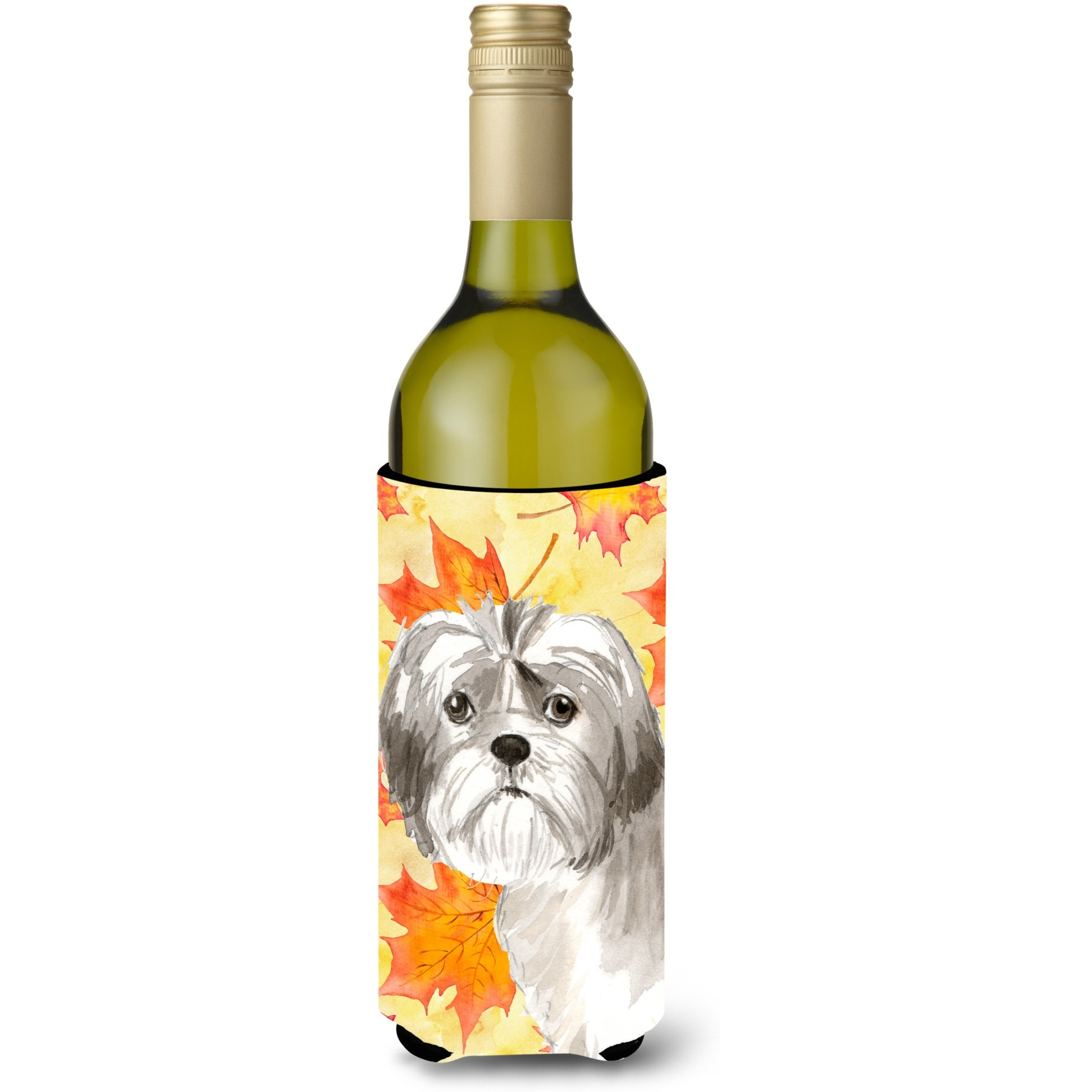 &quotCaroline's Treasures CK1825LITERK Fall Leaves Shih Tzu Puppy Wine Bottle Hugger cold-beverage-koozies, 750 ml, Multicolor"