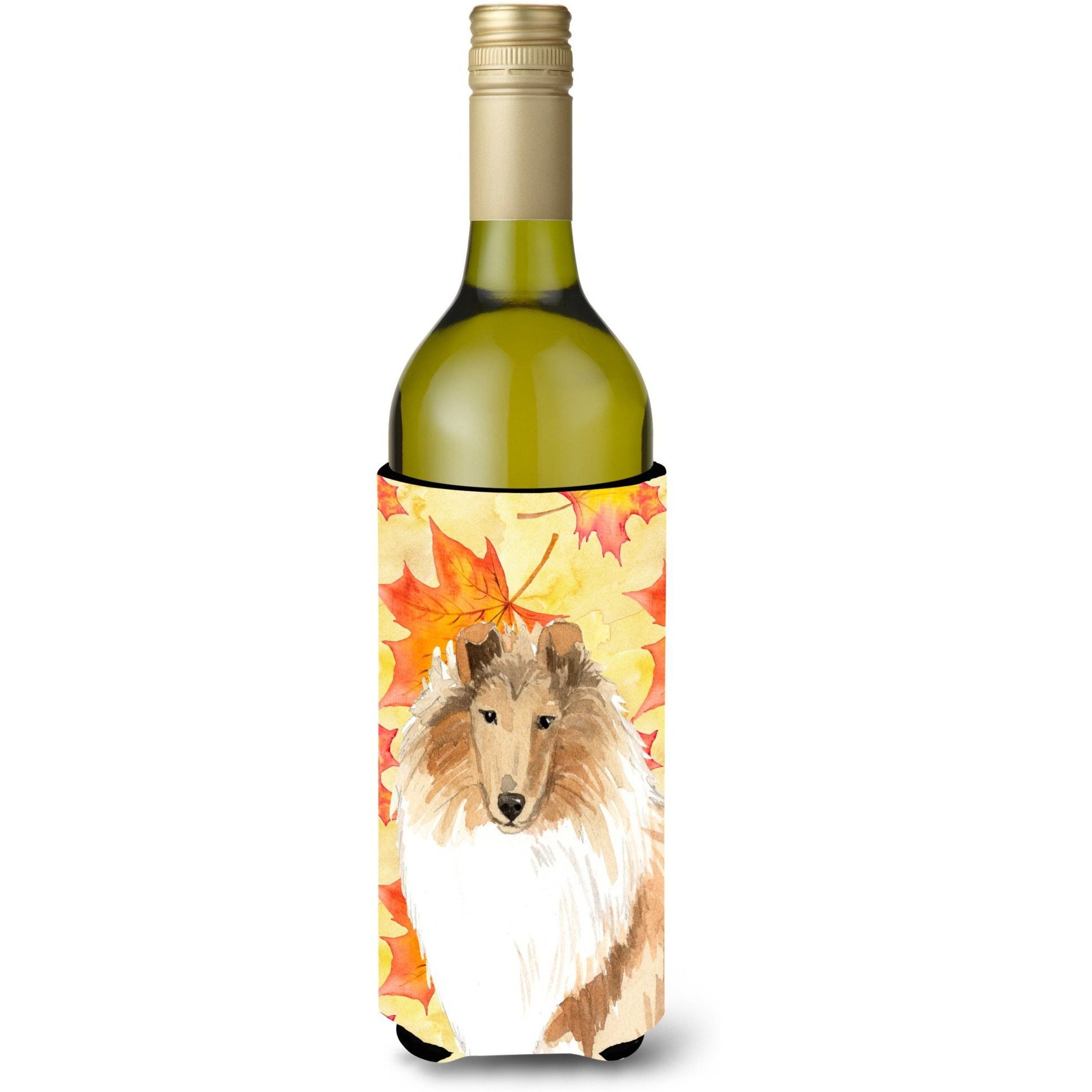 &quotCaroline's Treasures CK1830LITERK Fall Leaves Rough Collie Wine Bottle Hugger cold-beverage-koozies, 750 ml, Multicolor"