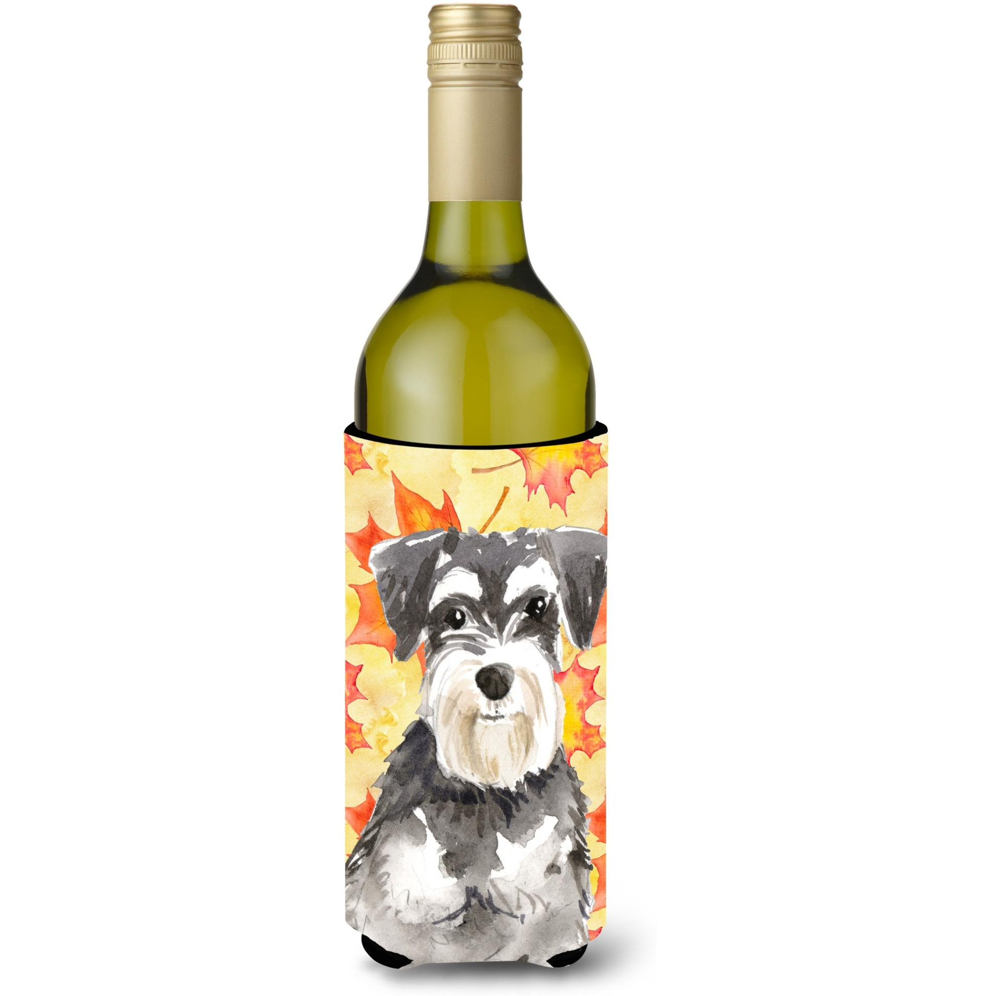 &quotCaroline's Treasures CK1833LITERK Fall Leaves Schnauzer 2 Wine Bottle Hugger cold-beverage-koozies, 750 ml, Multicolor"