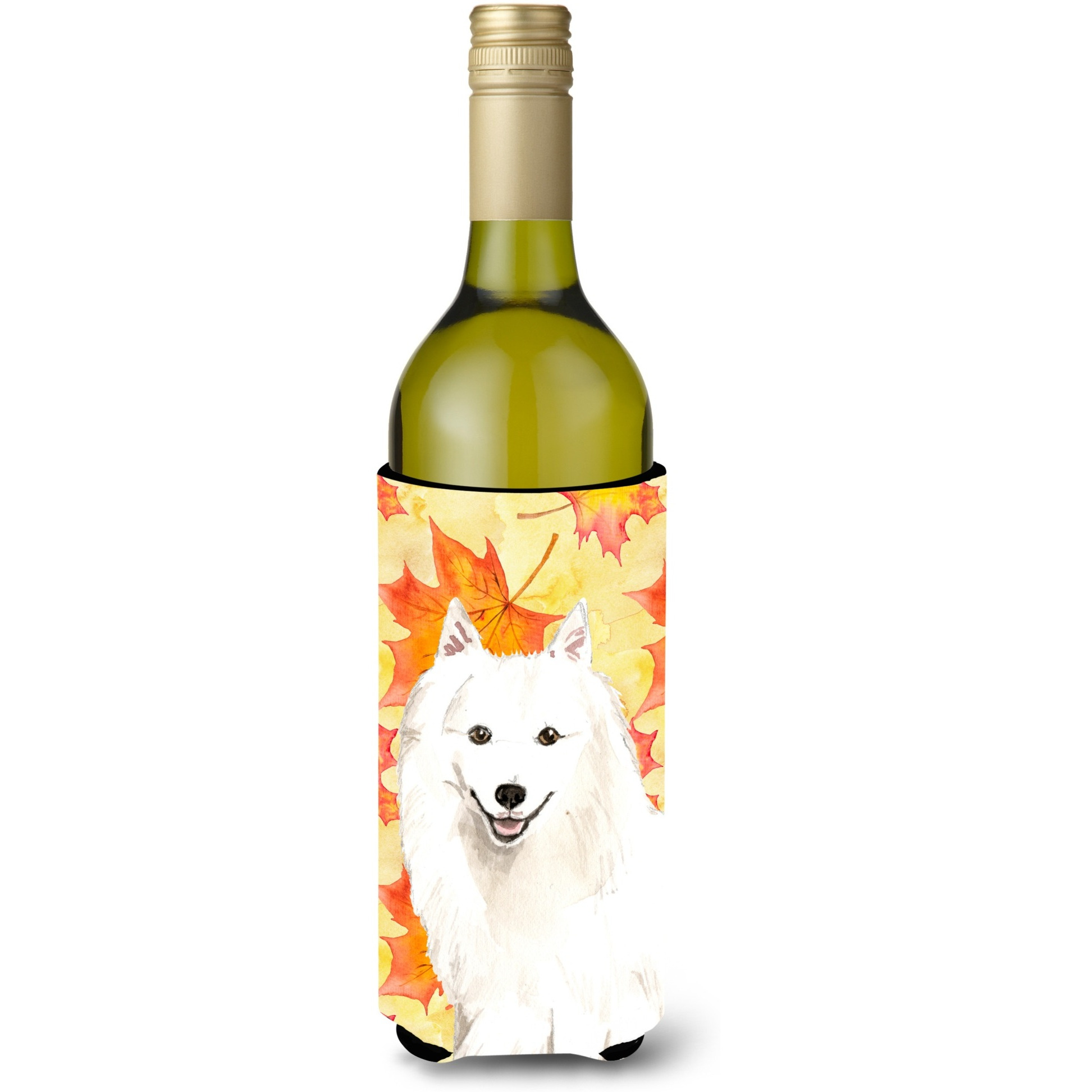 &quotCaroline's Treasures CK1838LITERK Fall Leaves Japanese Spitz Wine Bottle Hugger cold-beverage-koozies, 750 ml, Multicolor"