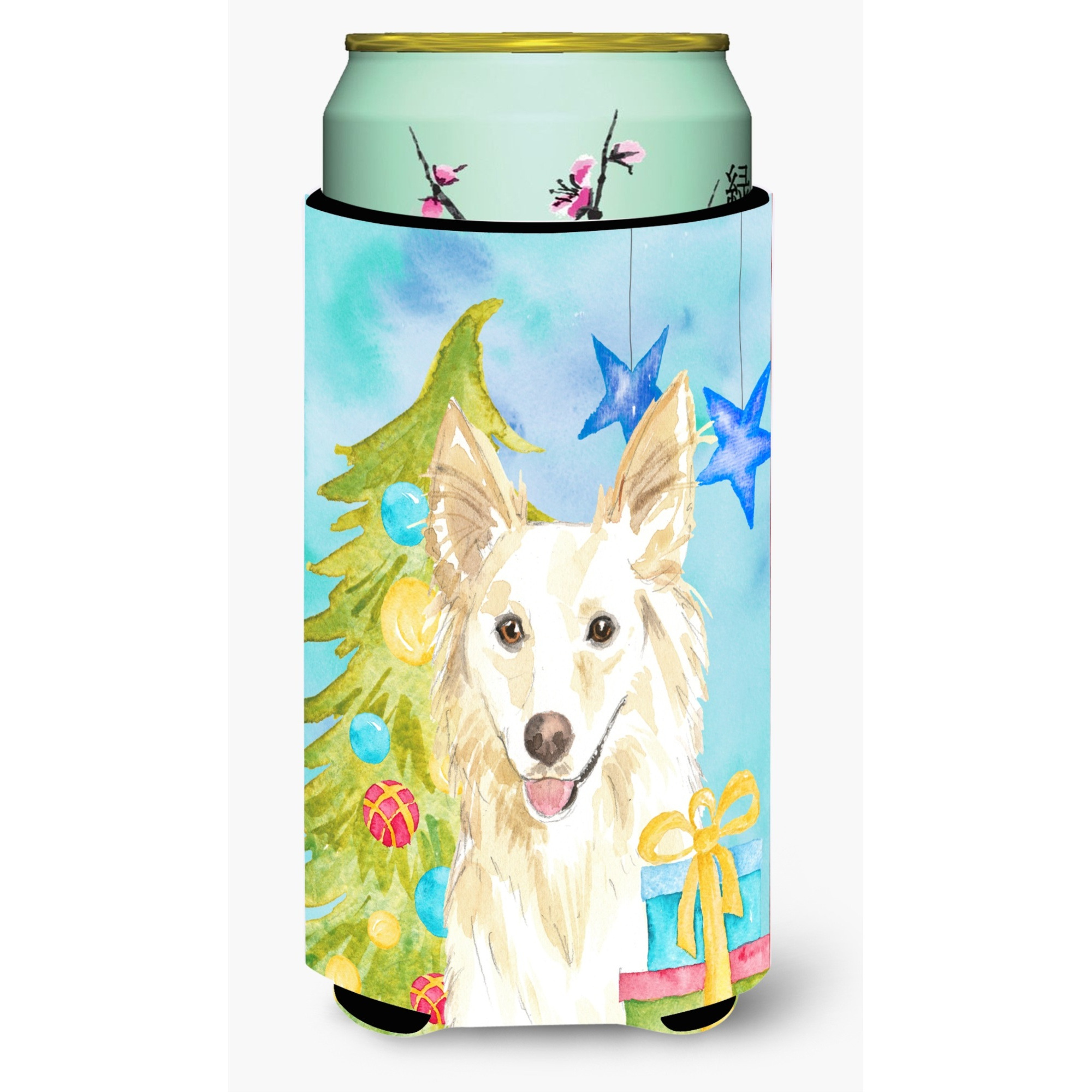&quotCaroline's Treasures CK1856TBC Christmas Tree White Collie Tall Boy Hugger cold-beverage-koozies, Multicolor"