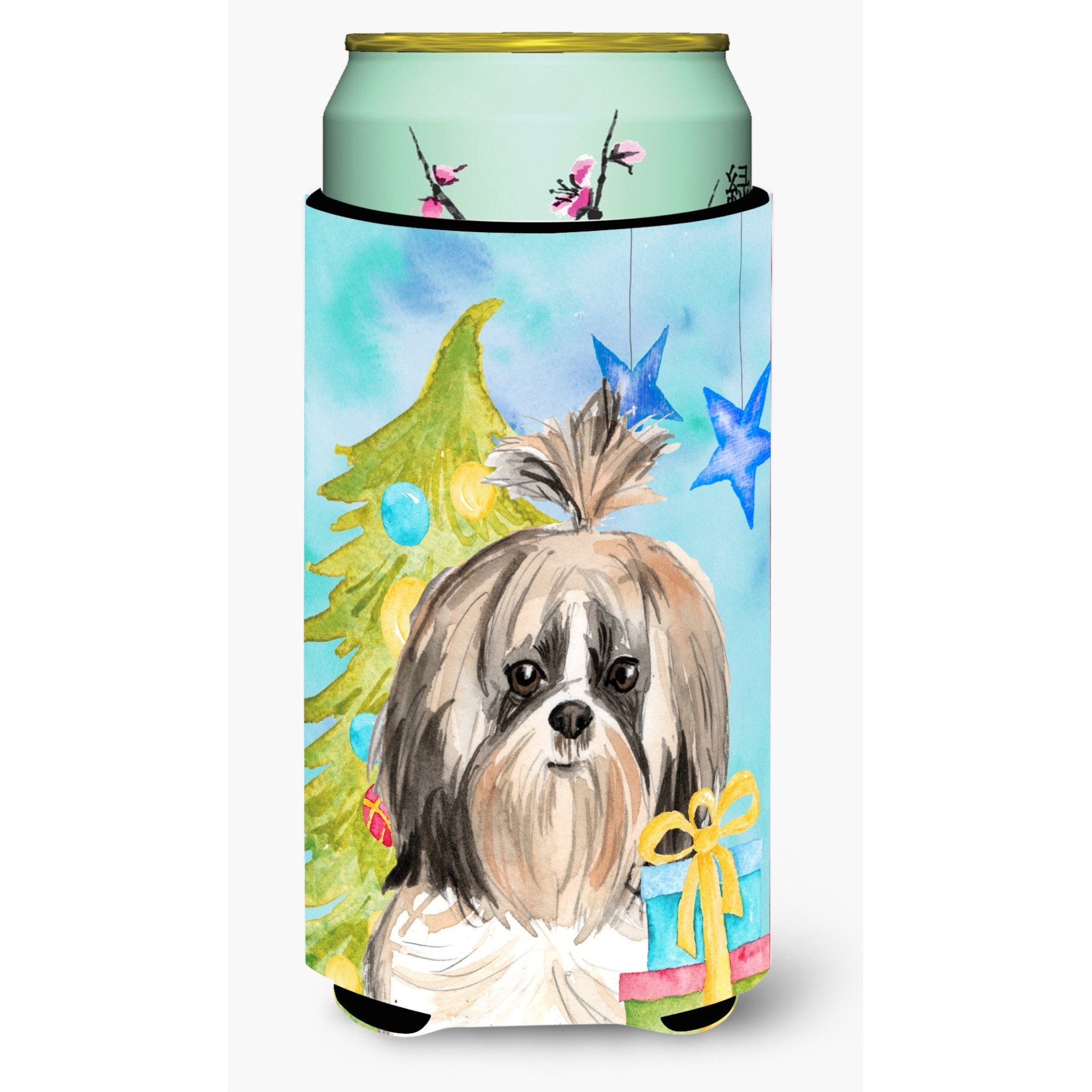 &quotCaroline's Treasures CK1863TBC Christmas Tree Shih Tzu Tall Boy Hugger cold-beverage-koozies, Multicolor"