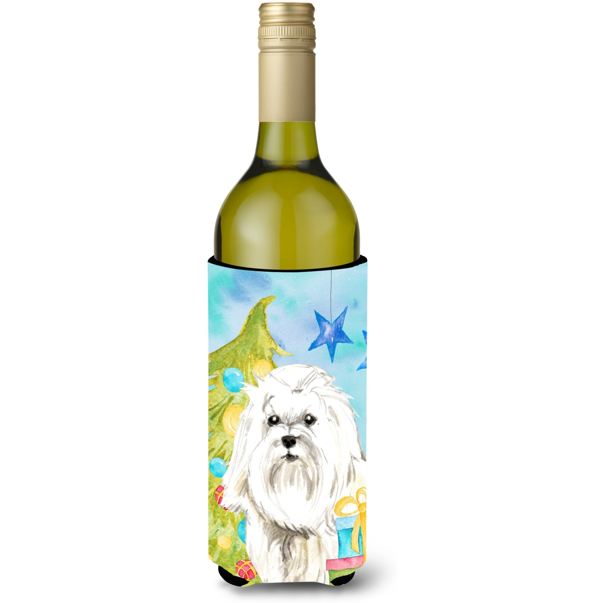 &quotCaroline's Treasures CK1871LITERK Christmas Tree Maltese Wine Bottle Hugger cold-beverage-koozies, 750 ml, Multicolor"