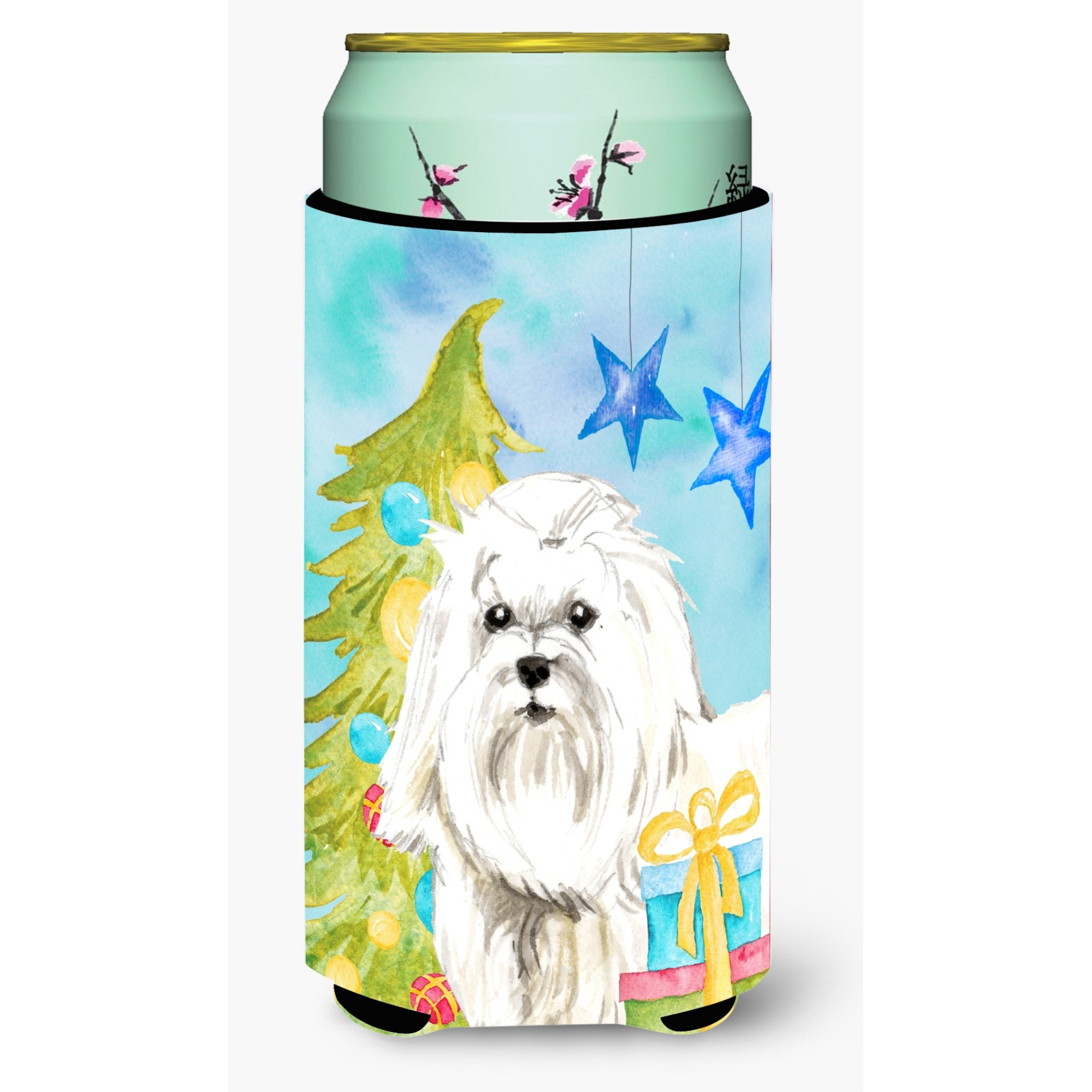 &quotCaroline's Treasures CK1871TBC Christmas Tree Maltese Tall Boy Hugger cold-beverage-koozies, Multicolor"