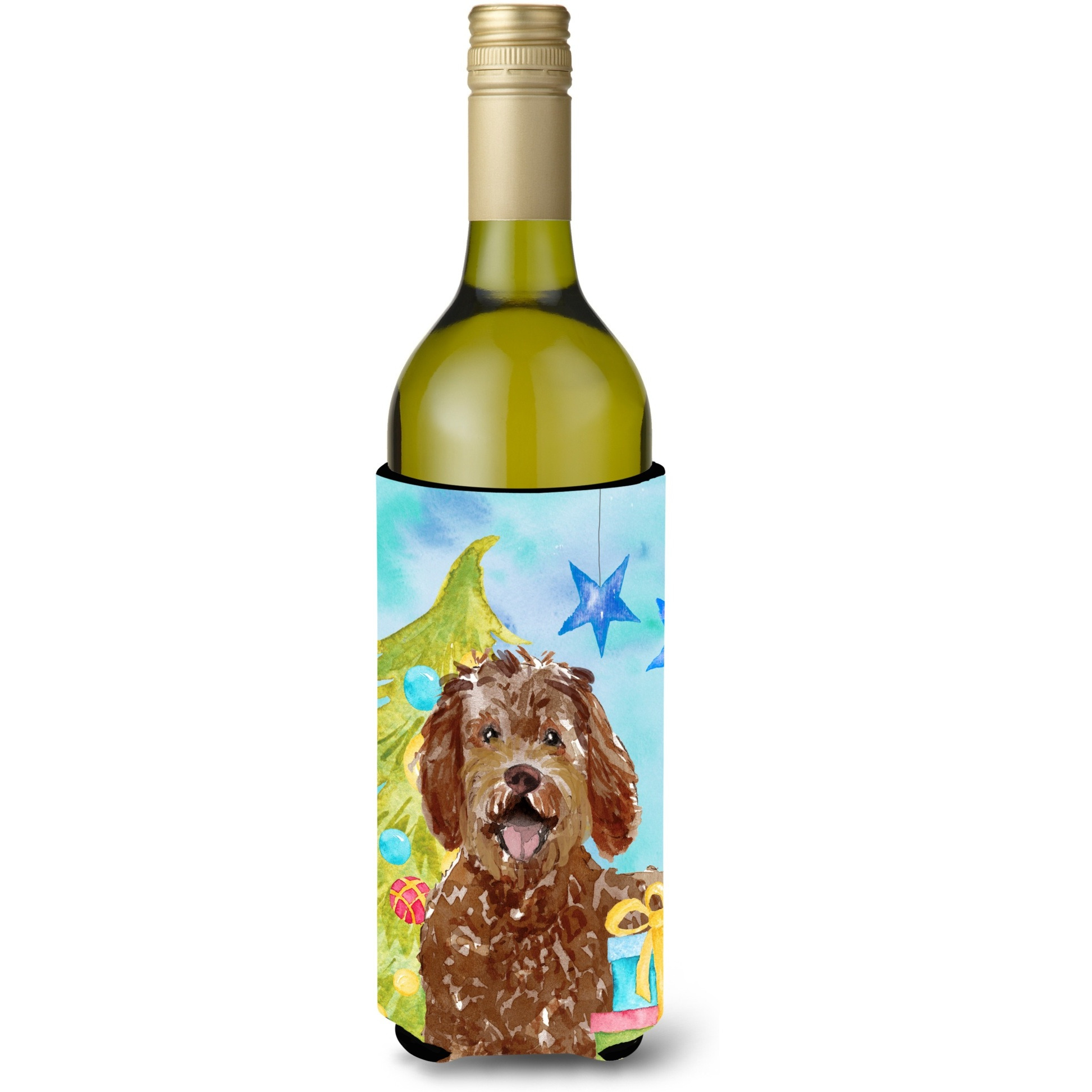&quotCaroline's Treasures CK1874LITERK Christmas Tree Labradoodle Wine Bottle Hugger cold-beverage-koozies, 750 ml, Multicolor"