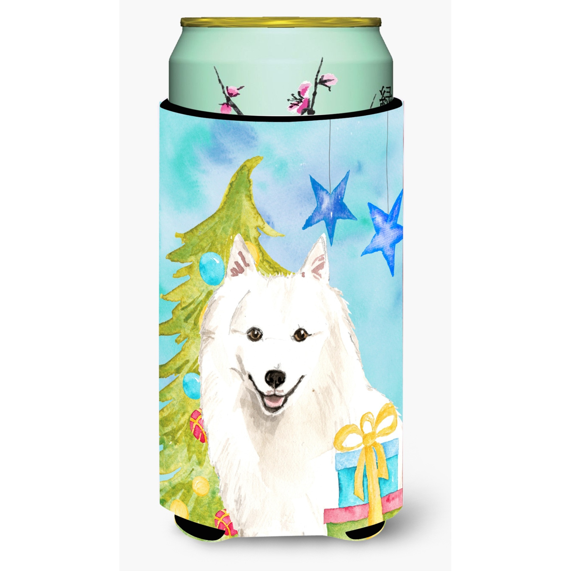 &quotCaroline's Treasures CK1875TBC Christmas Tree Japanese Spitz Tall Boy Hugger cold-beverage-koozies, Multicolor"