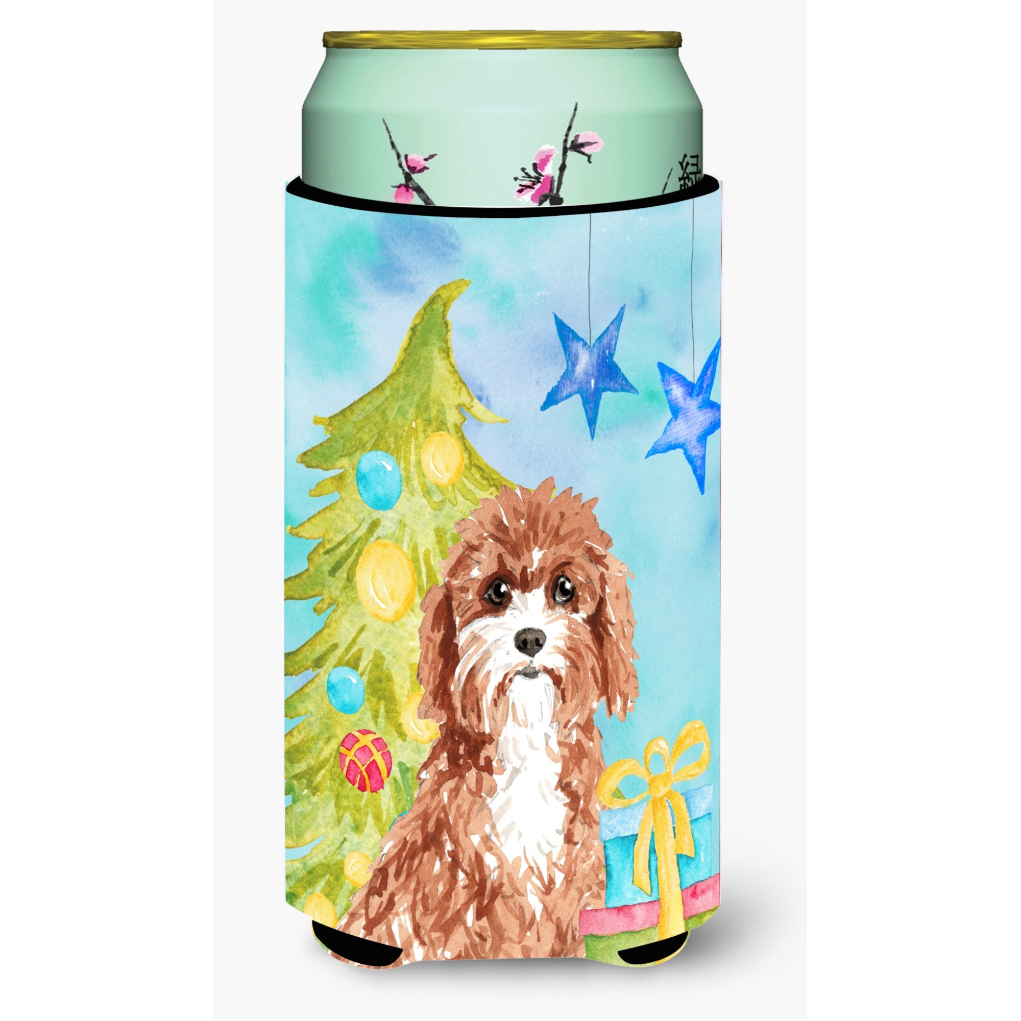 &quotCaroline's Treasures CK1881TBC Christmas Tree Cavapoo Tall Boy Hugger cold-beverage-koozies, Multicolor"
