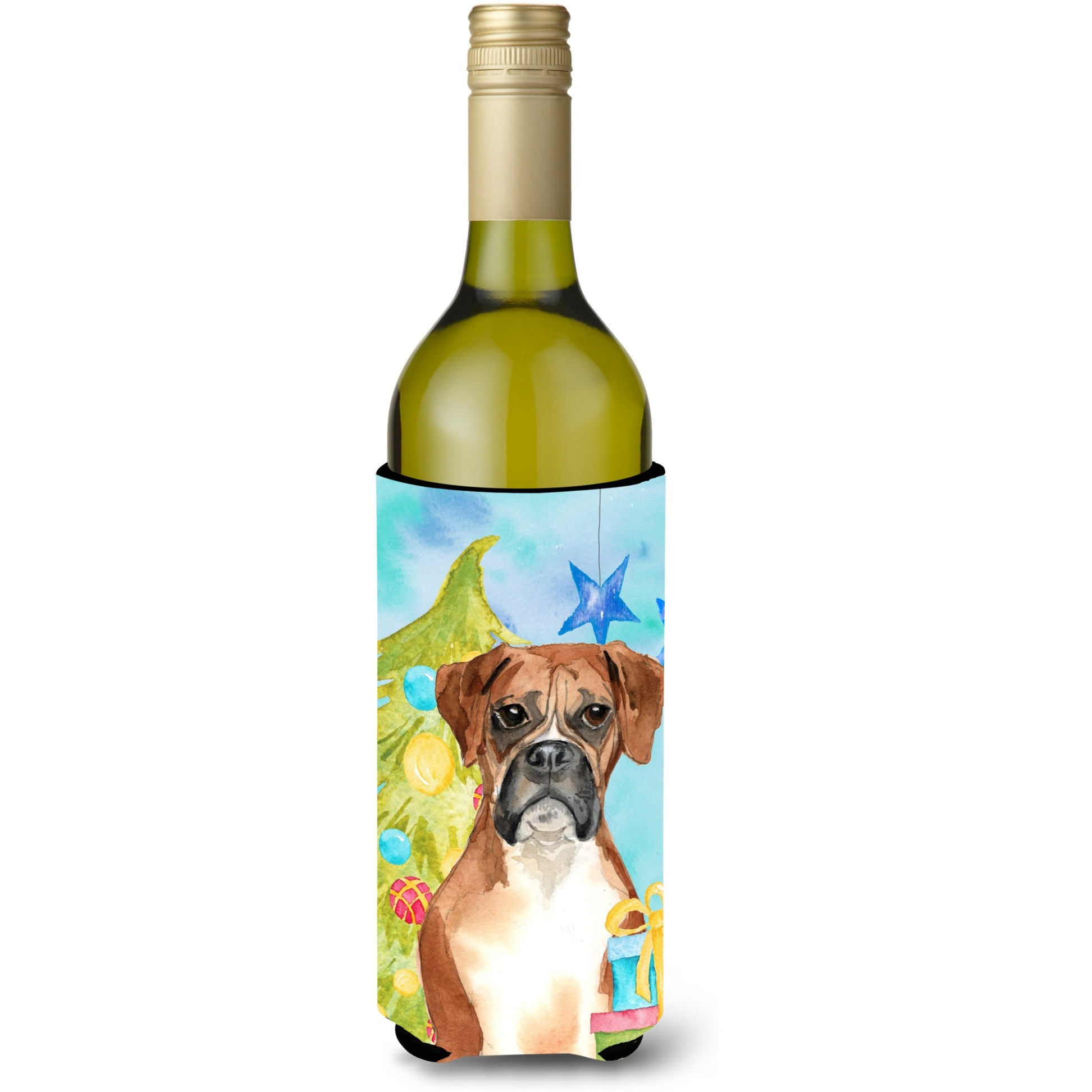 &quotCaroline's Treasures CK1884LITERK Christmas Tree Boxer Wine Bottle Hugger cold-beverage-koozies, 750 ml, Multicolor"