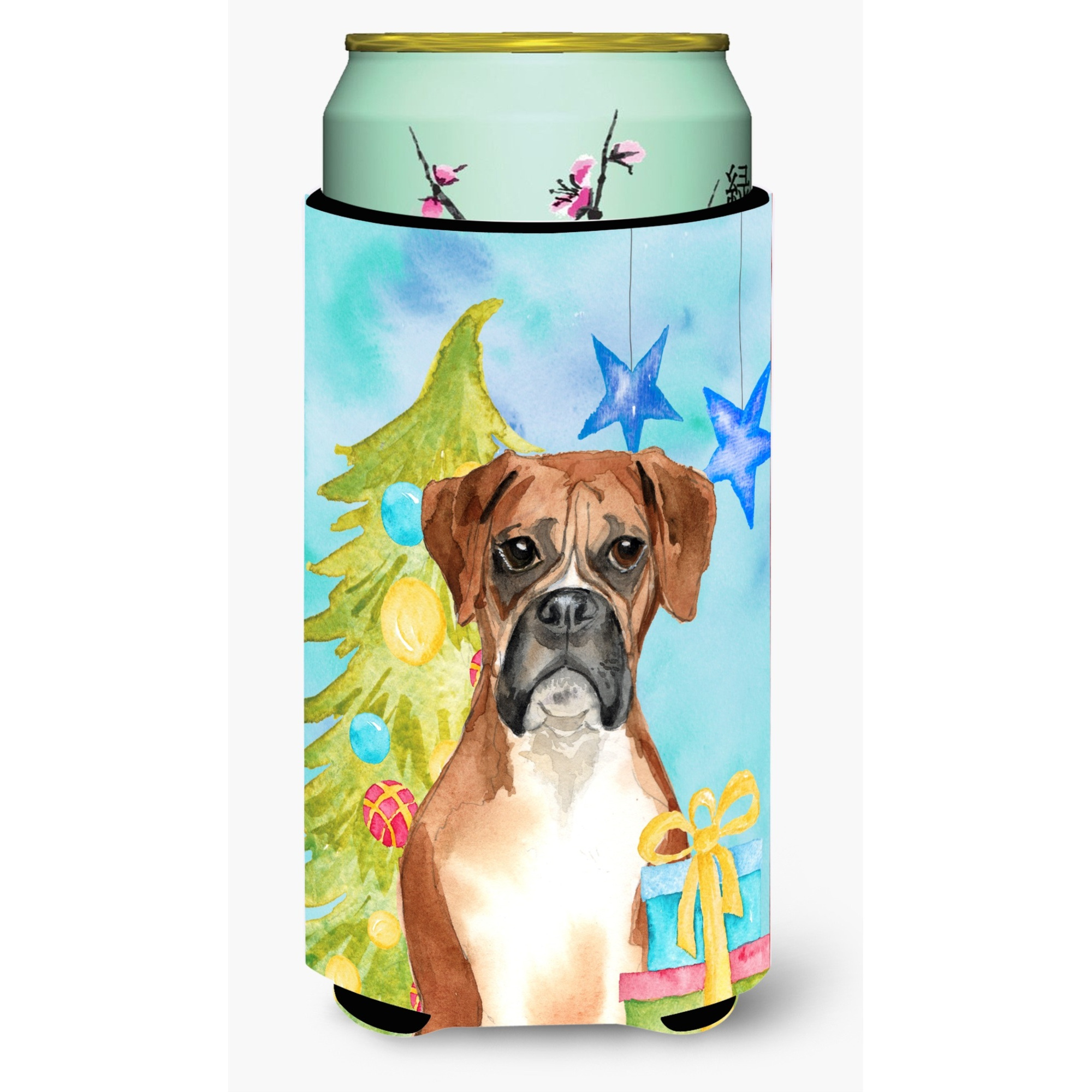 &quotCaroline's Treasures CK1884TBC Christmas Tree Boxer Tall Boy Hugger cold-beverage-koozies, Multicolor"