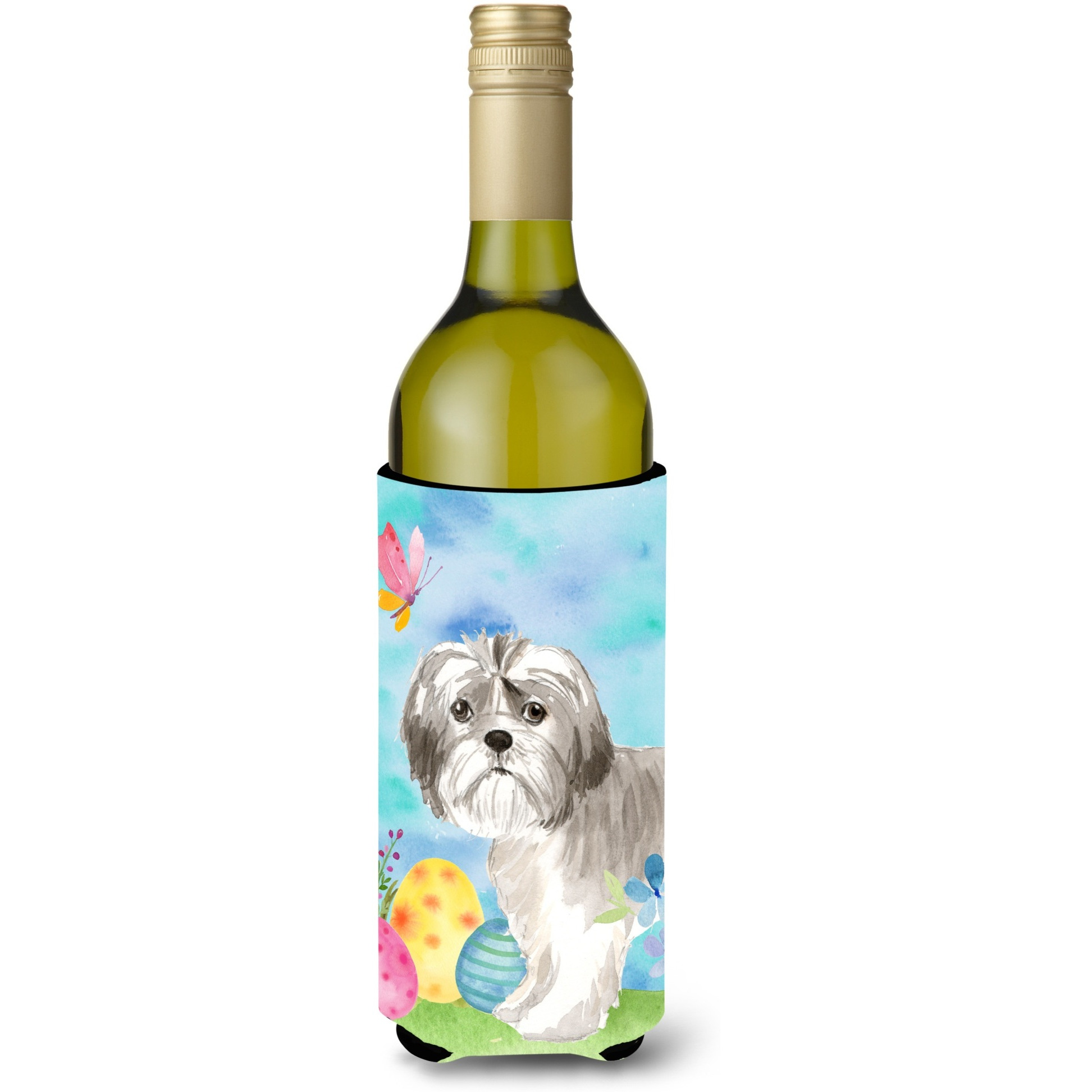 &quotCaroline's Treasures CK1899LITERK Easter Eggs Shih Tzu Puppy Wine Bottle Hugger cold-beverage-koozies, 750 ml, Multicolor"