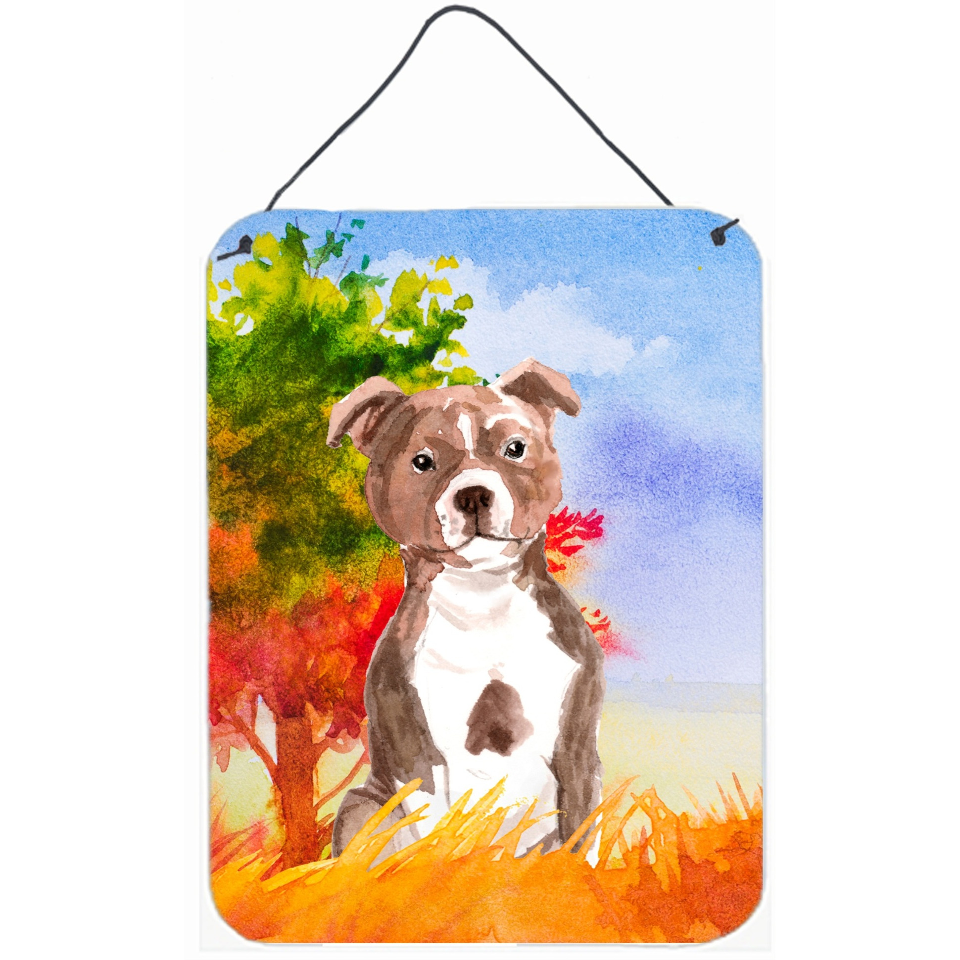 &quotCaroline's Treasures Fall Red Staffordshire Bull Terrier Door Hanging Prints wall-decor, Multicolor"