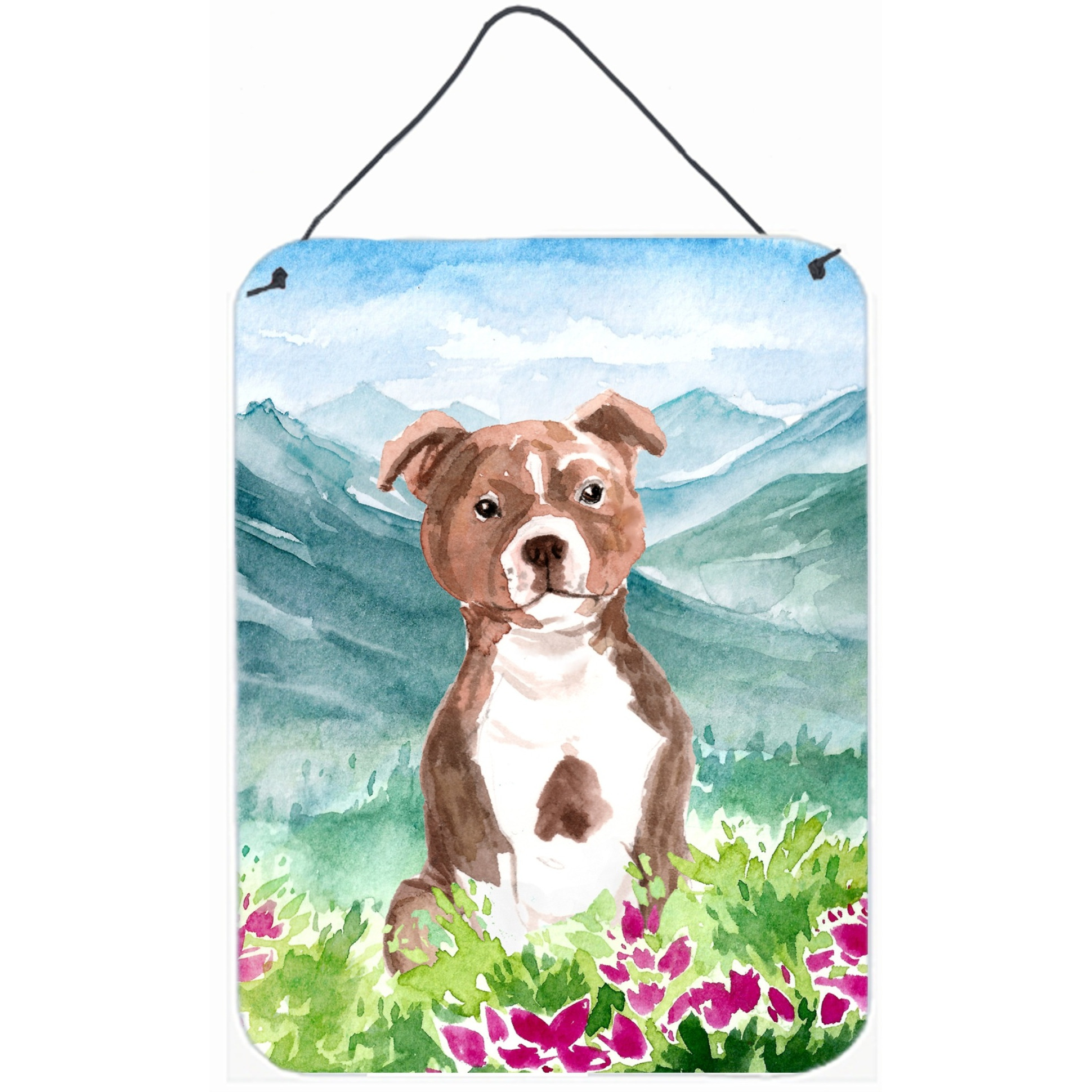 &quotCaroline's Treasures Mountian Flowers Red Staffordshire Bull Terrier Door Hanging Prints wall-decor, Multicolor"