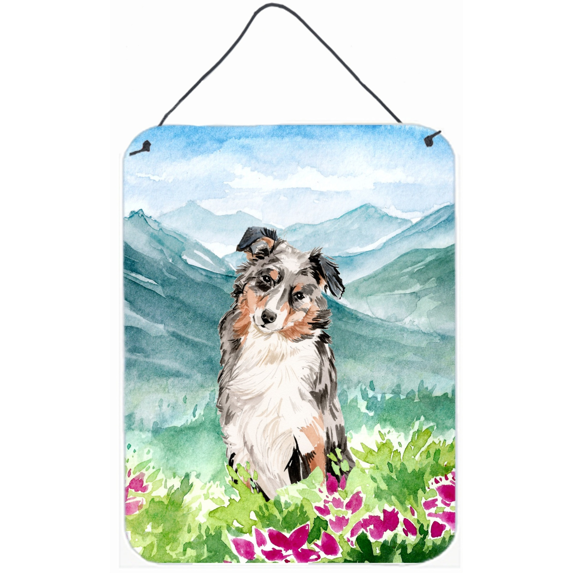&quotCaroline's Treasures Mountian Flowers Australian Shepherd Door Hanging Prints wall-decor, Multicolor"