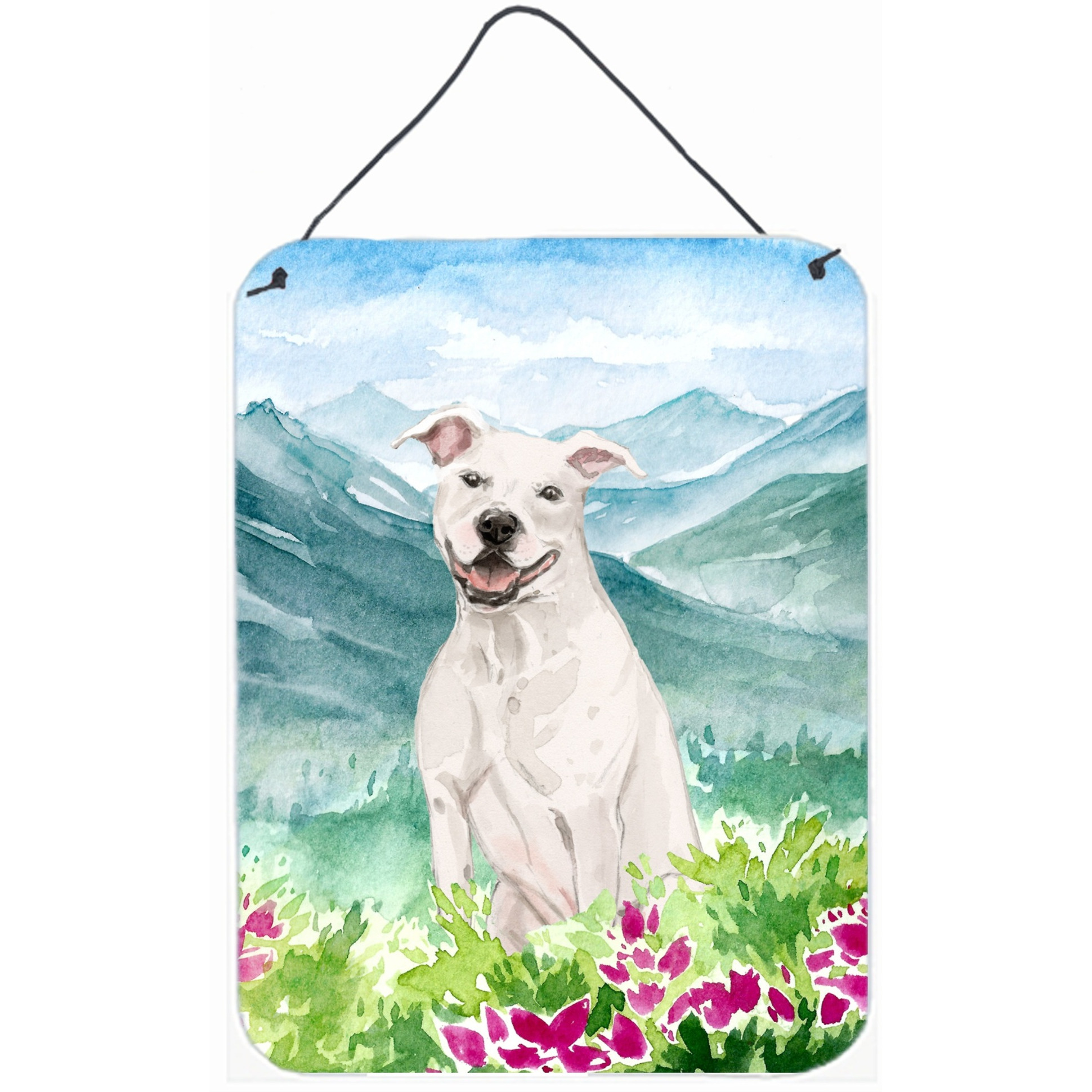 Caroline's Treasures Mountian Flowers White Staffie Bull Terrier Door Hanging Prints wall-decor