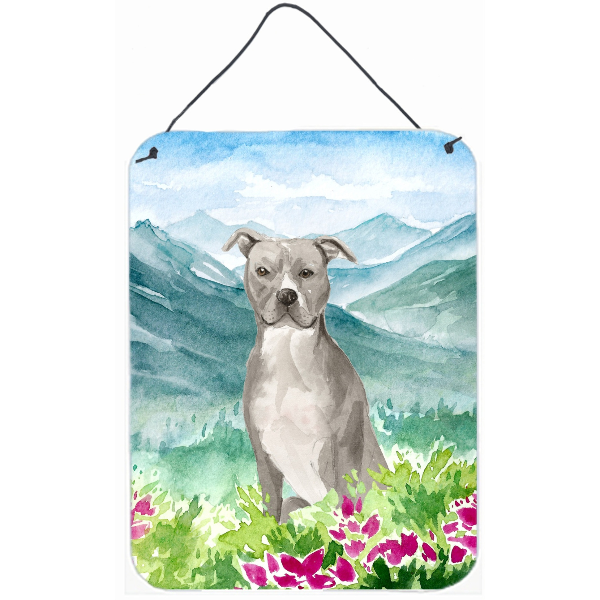 &quotCaroline's Treasures Mountian Flowers Staffordshire Bull Terrier Door Hanging Prints wall-decor, Multicolor"