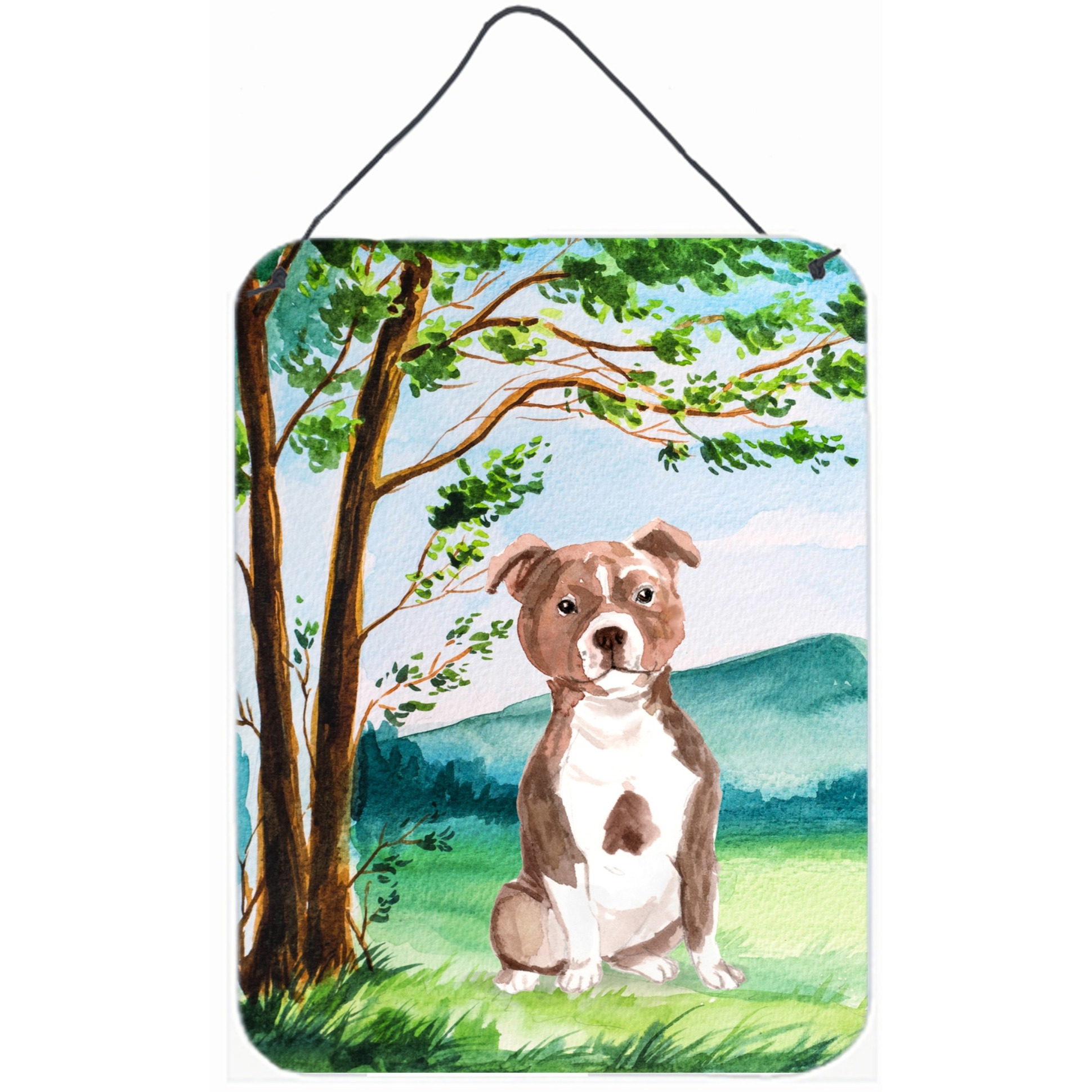 &quotCaroline's Treasures Under the Tree Red Staffie Door Hanging Prints wall-decor, Multicolor"