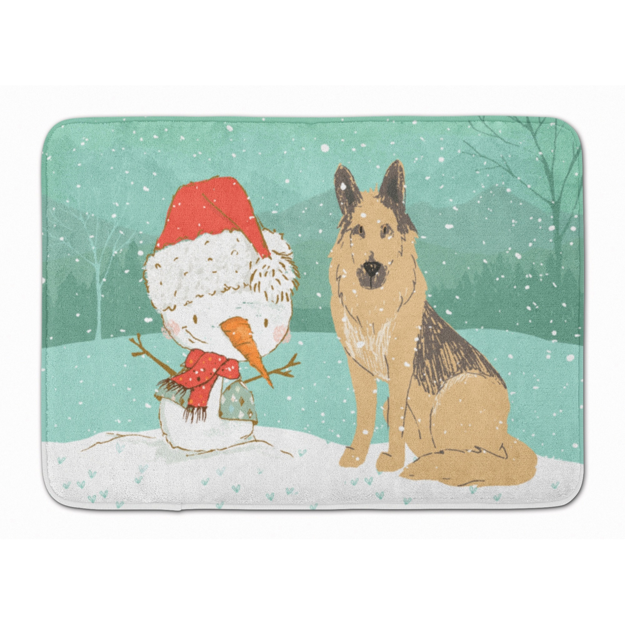 &quotCaroline's Treasures German Shepherd and Snowman Christmas Machine Washable Memory Foam Mat, Multicolor"
