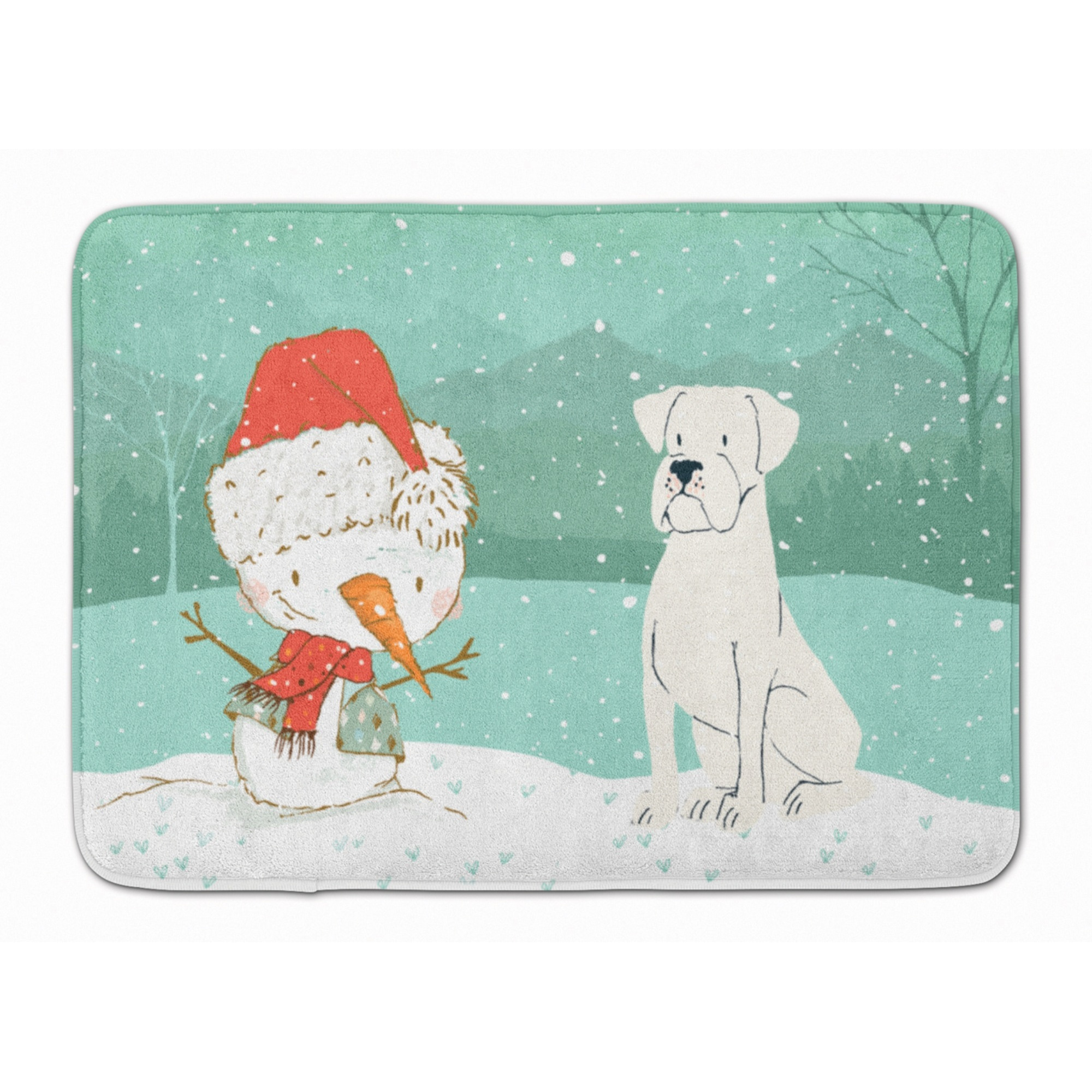 Caroline's Treasures White Boxer and Snowman Christmas Machine Washable Memory Foam Mat