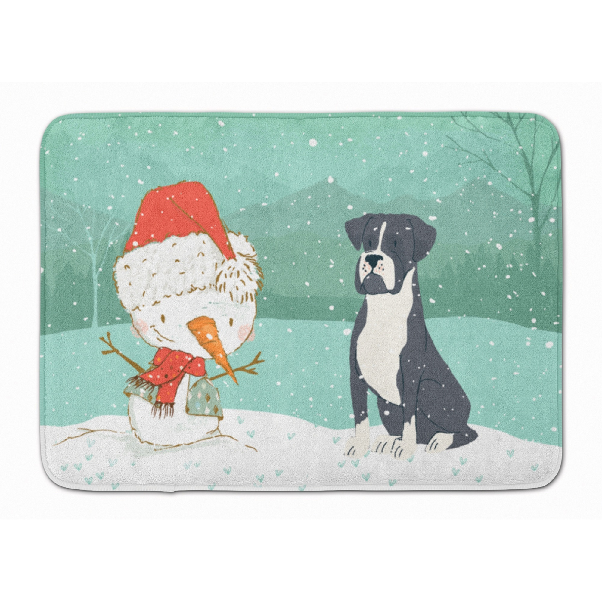 &quotCaroline's Treasures Black Boxer and Snowman Christmas Machine Washable Memory Foam Mat, Multicolor"