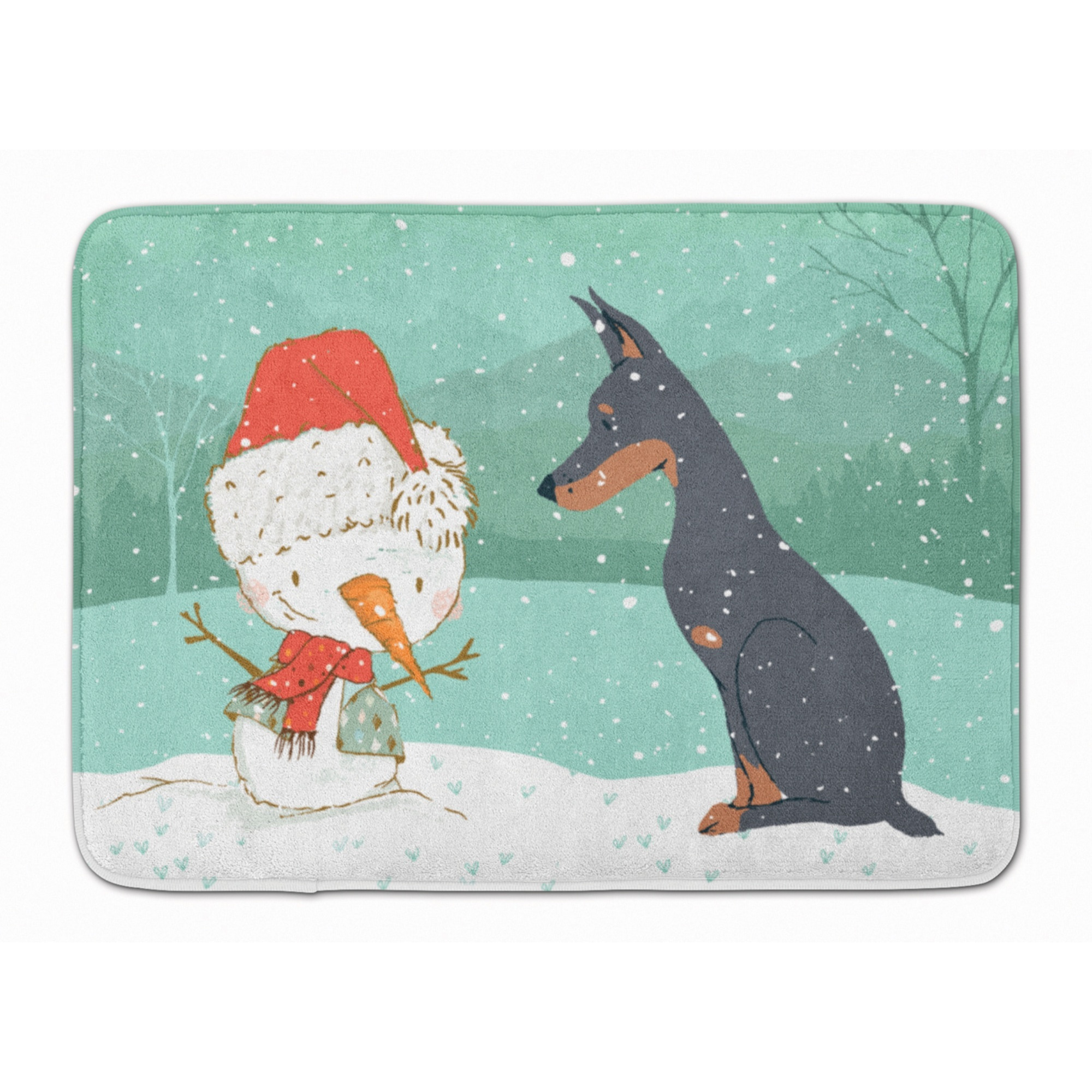 &quotCaroline's Treasures Doberman and Snowman Christmas Machine Washable Memory Foam Mat, Multicolor"