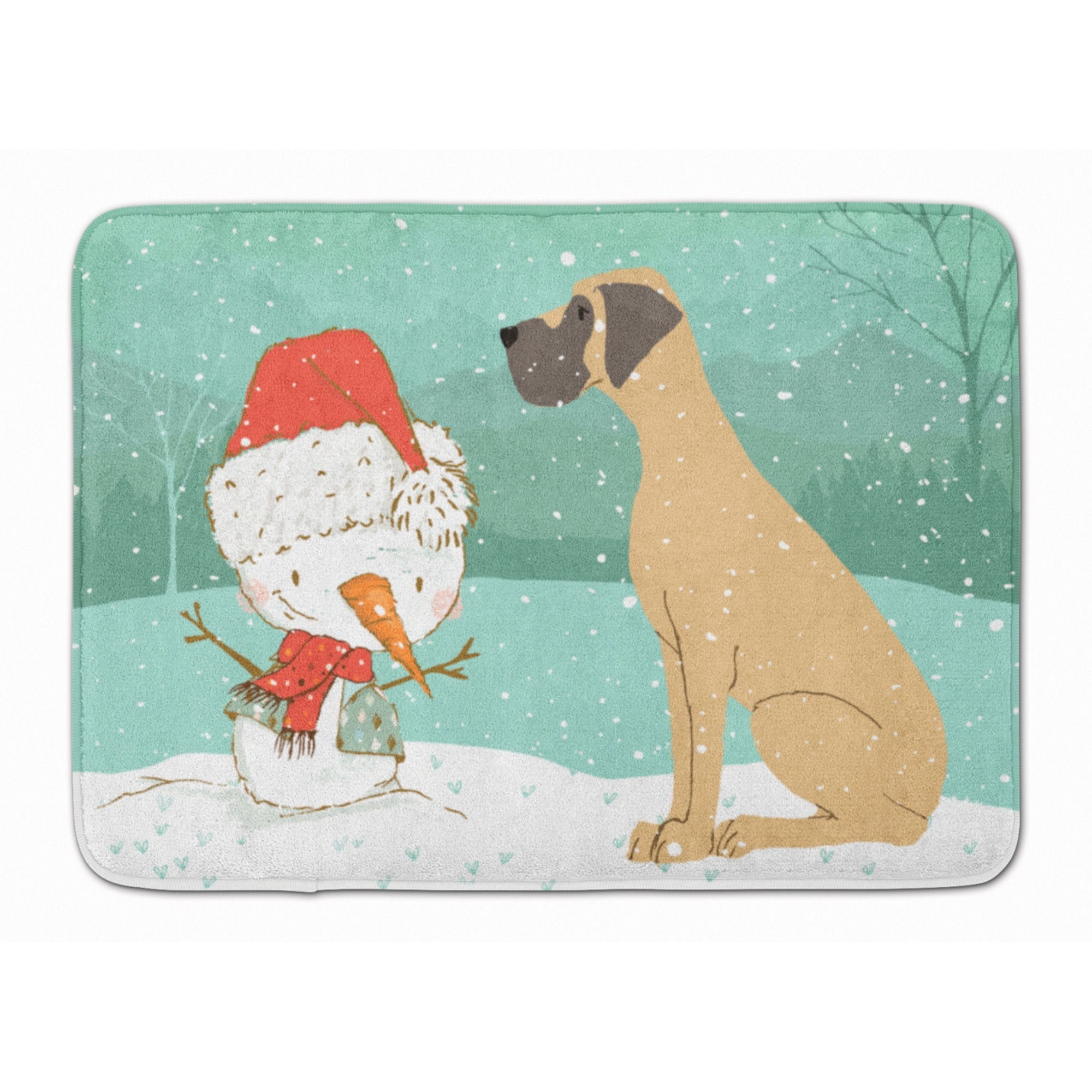 &quotCaroline's Treasures Fawn Natural Dane Snowman Christmas Machine Washable Memory Foam Mat, Multicolor"