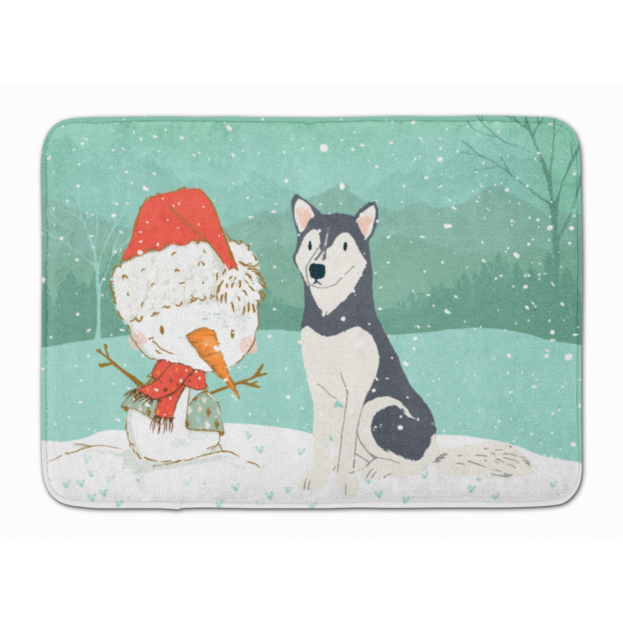 &quotCaroline's Treasures Siberian Husky Snowman Christmas Machine Washable Memory Foam Mat, Multicolor"