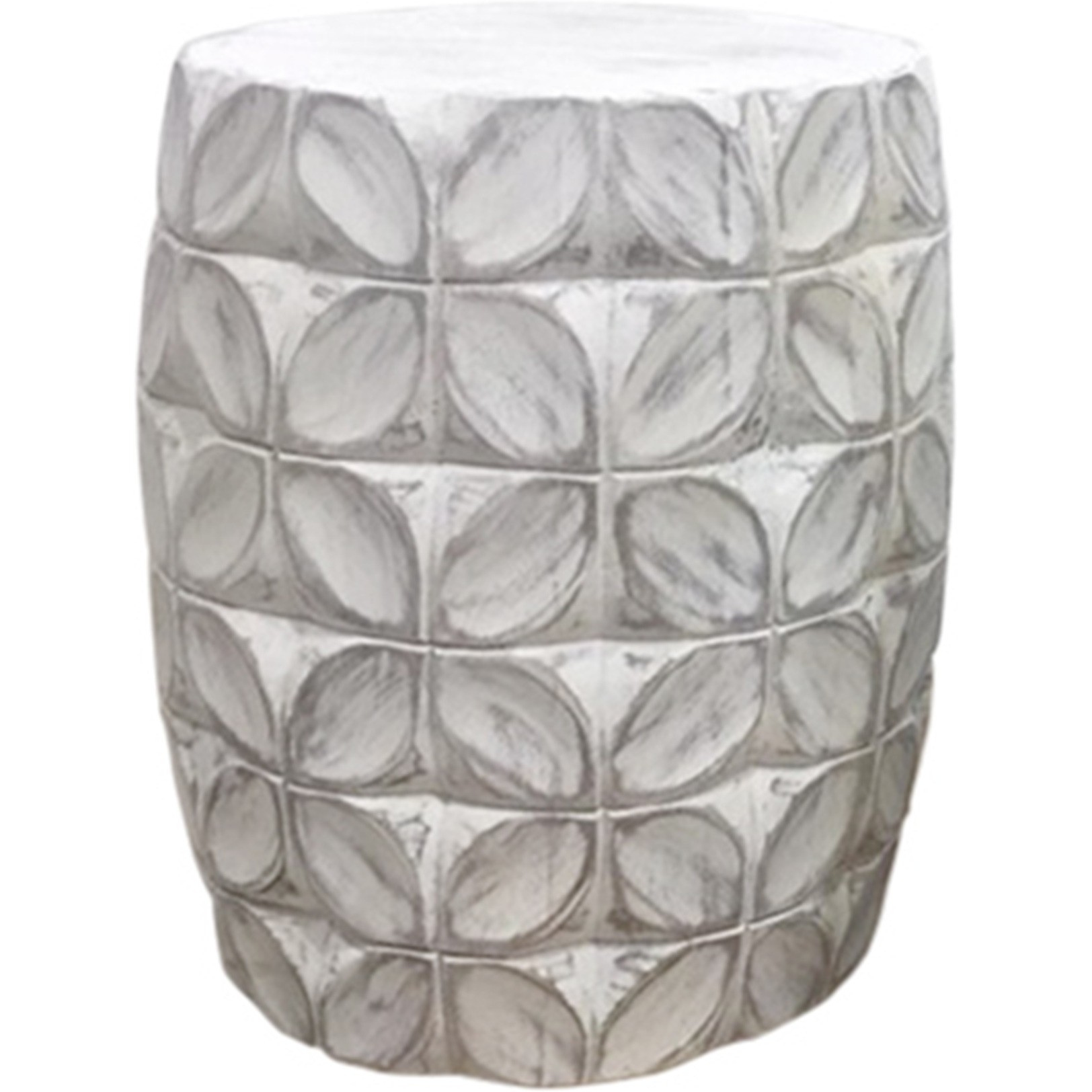 Fig Solid Mango Wood Accent Table in Distressed White Finish w/ Leaf Motif by Diamond Sofa