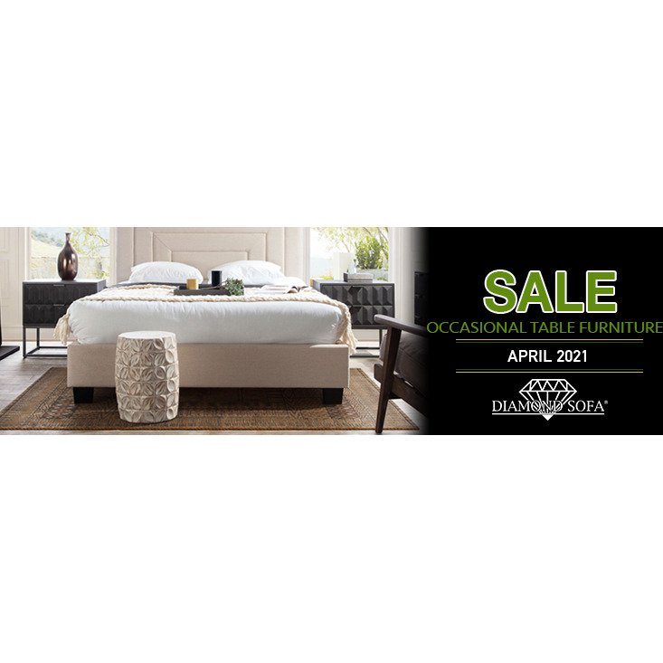 Fig Solid Mango Wood Accent Table in Distressed White Finish w/ Leaf Motif by Diamond Sofa