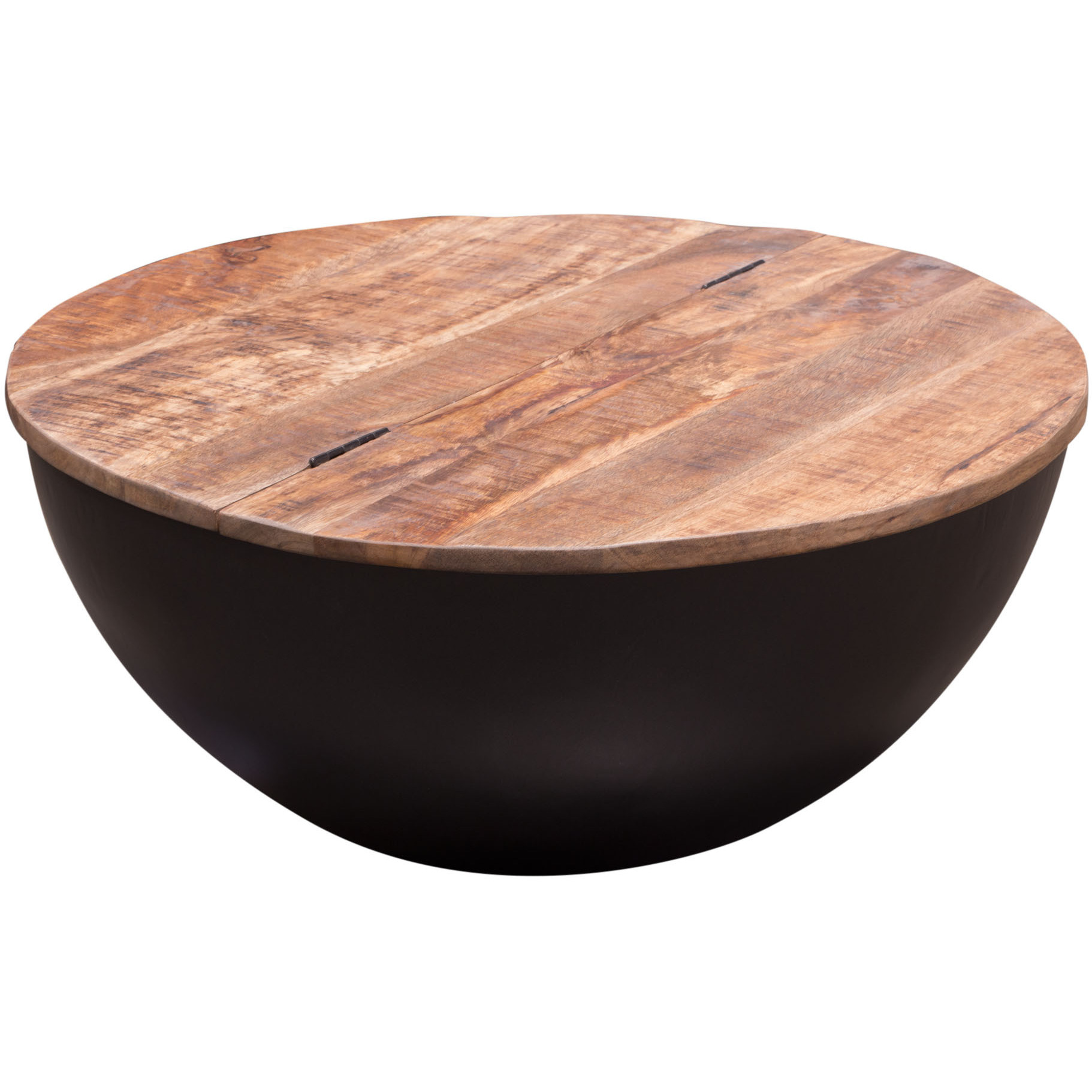Salem Round Drum Storage Cocktail Table w/ Natural Mango Wood Top & Black Metal Base by Diamond Sofa
