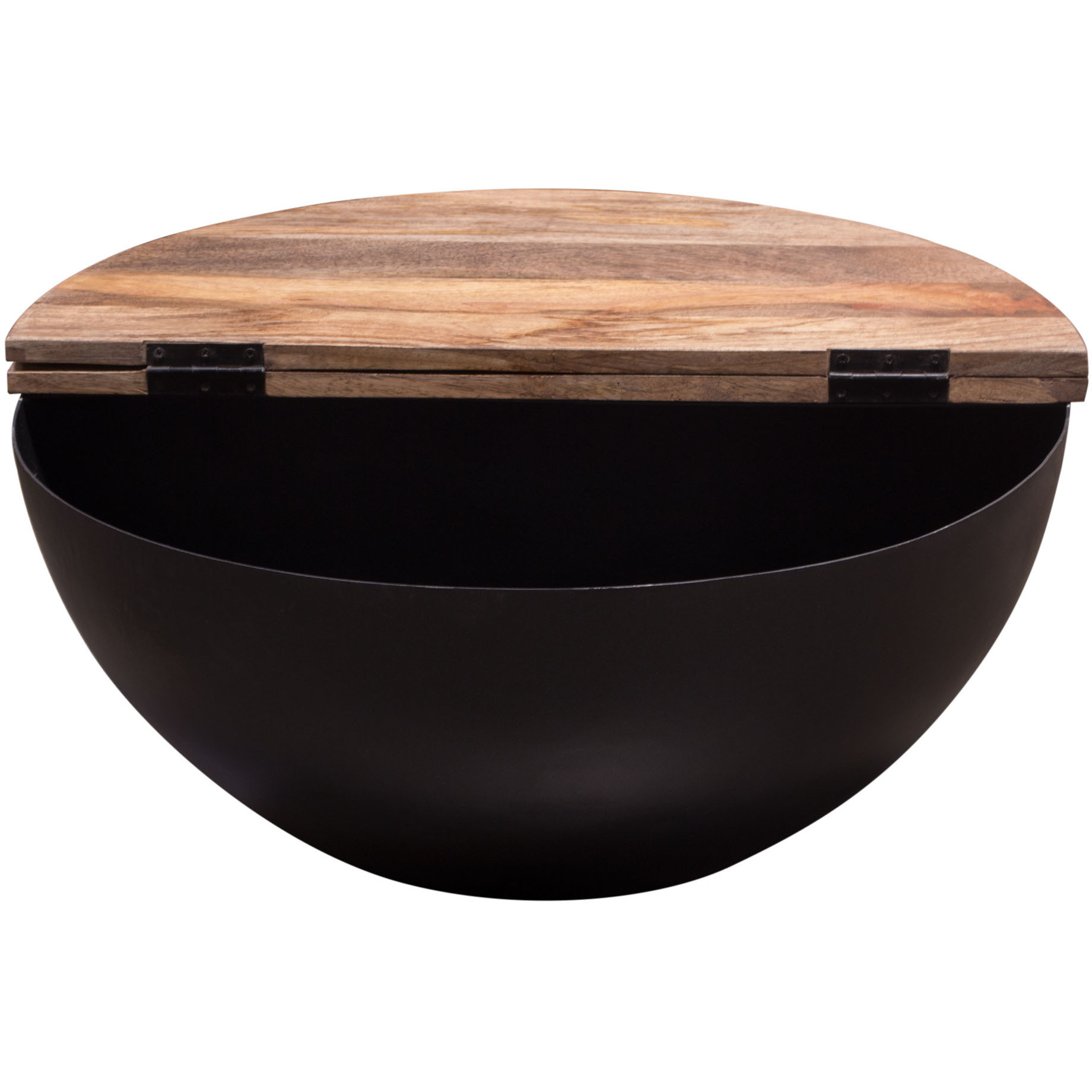 Salem Round Drum Storage Cocktail Table w/ Natural Mango Wood Top & Black Metal Base by Diamond Sofa