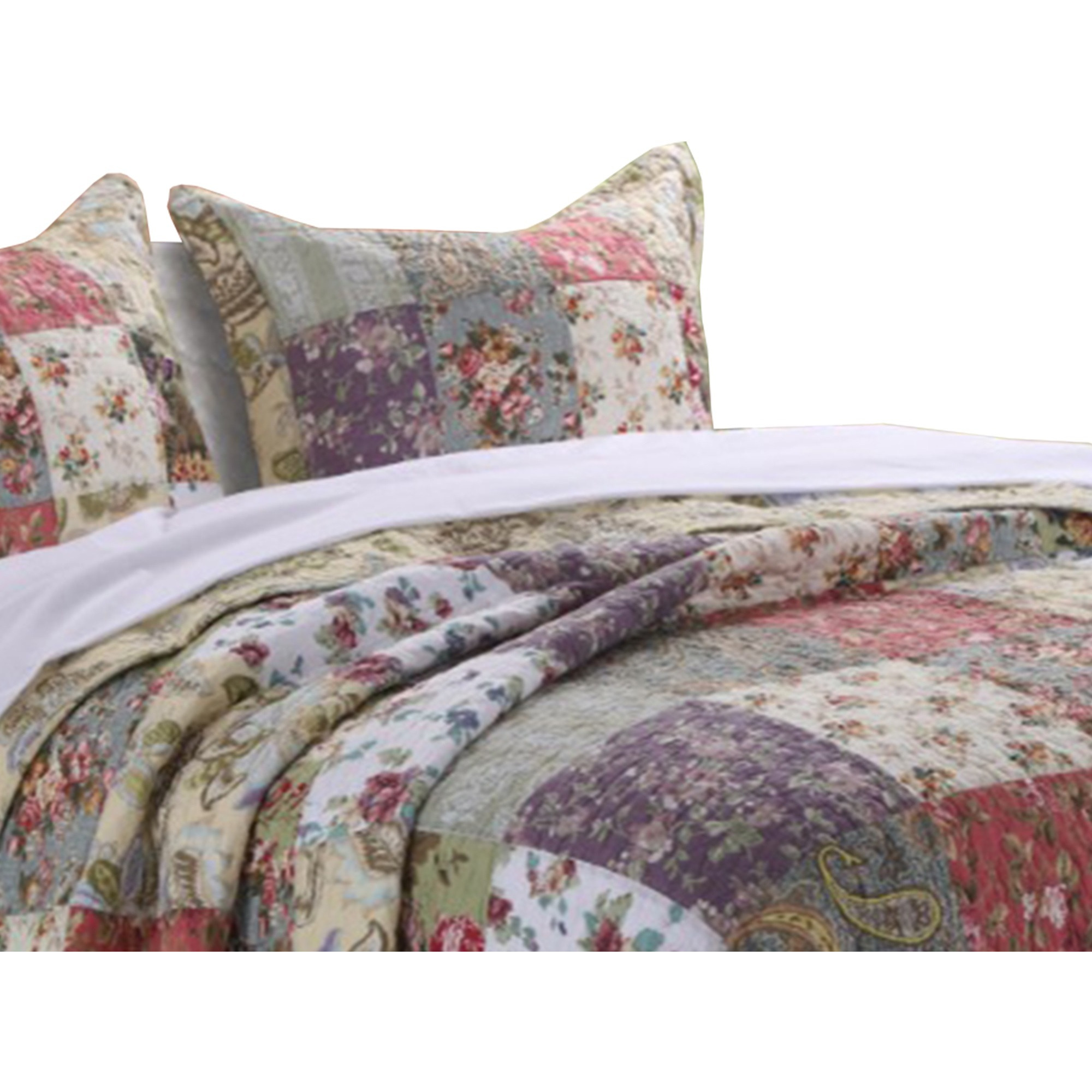 Chicago 3 Piece Fabric King Bedspread Set with Jacobean Prints, Multicolor