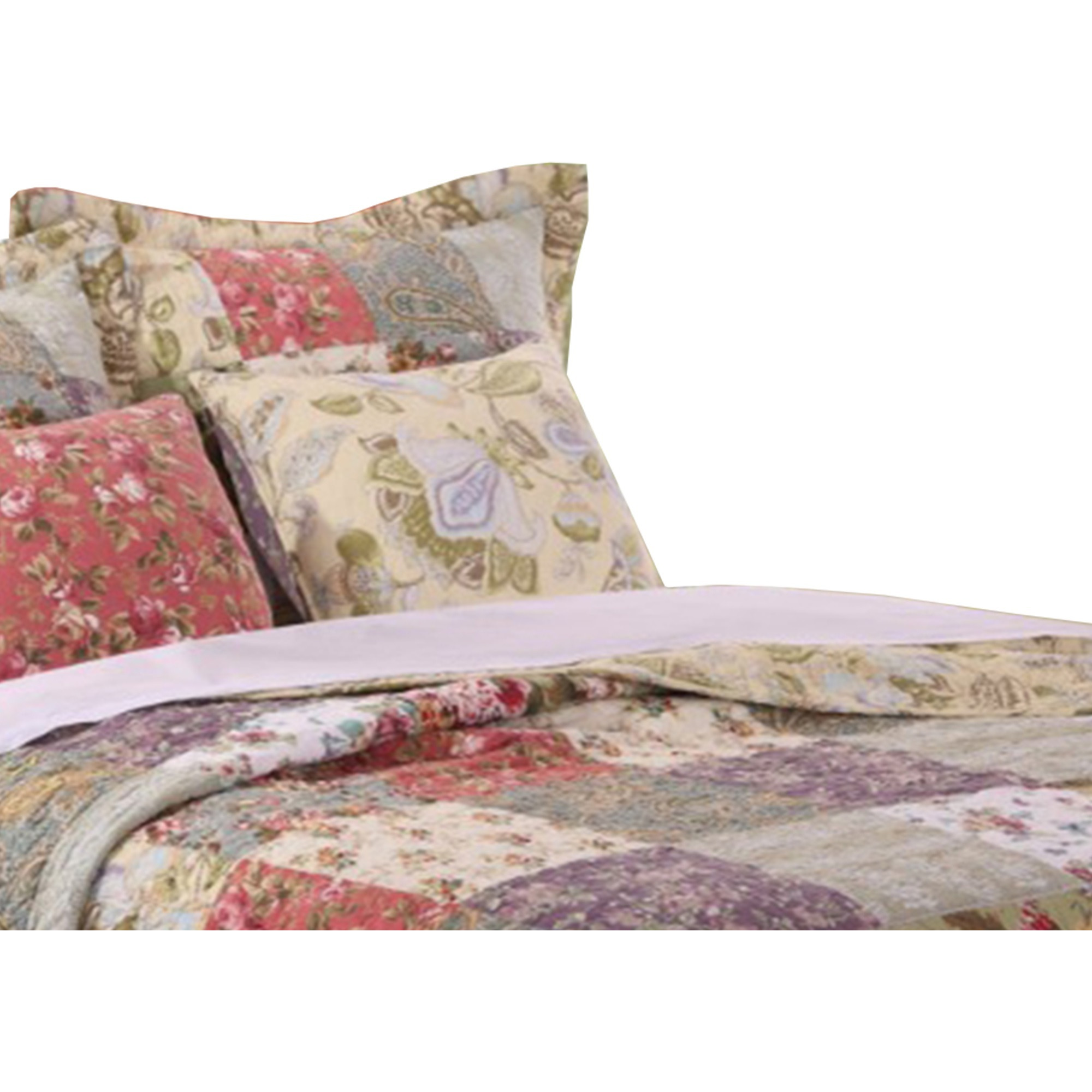 Chicago 5 Piece Fabric Queen Size Quilt Set with Jacobean Prints,Multicolor