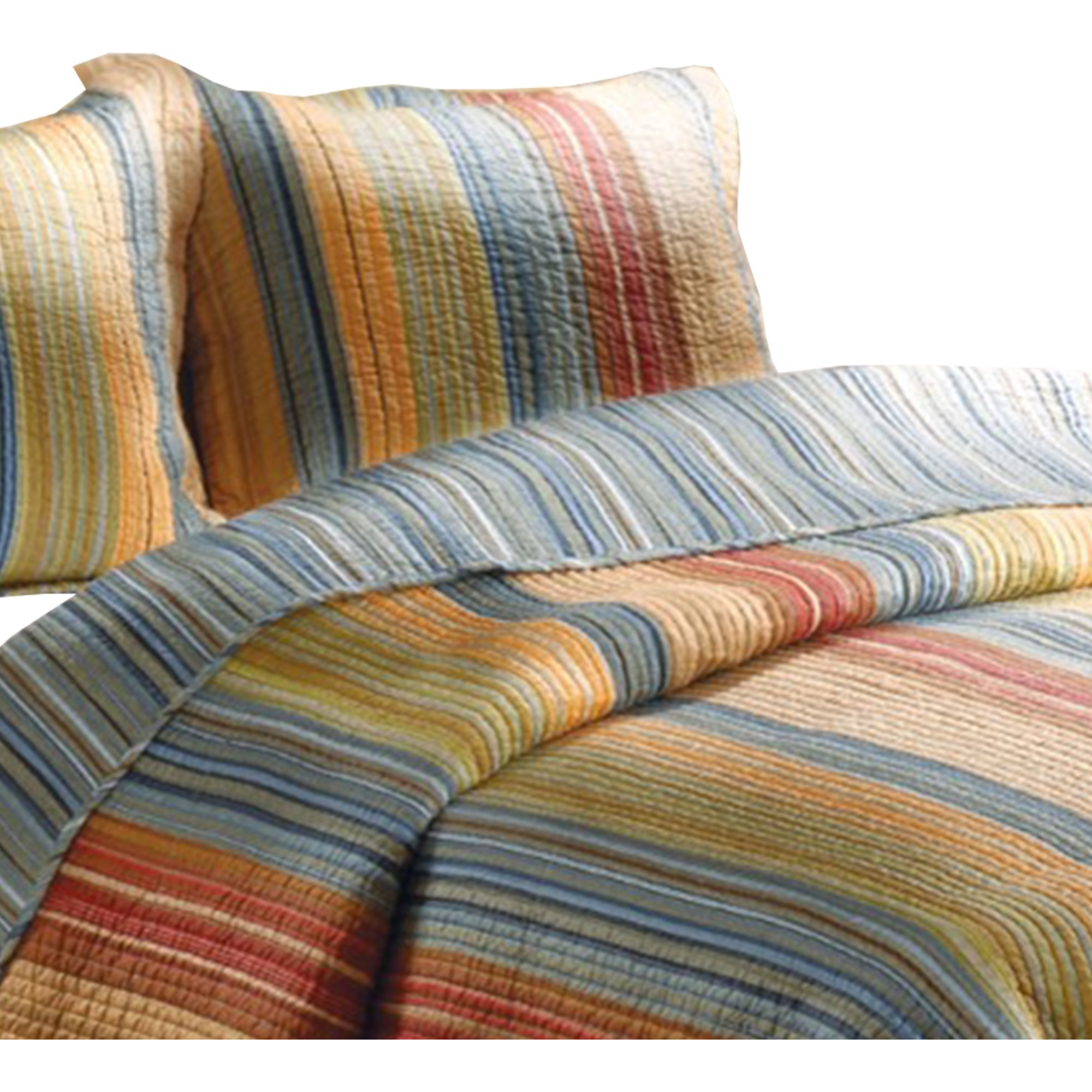 Huascaran 3 Piece Fabric King Size Quilt Set with Channel Stitching, Multicolor