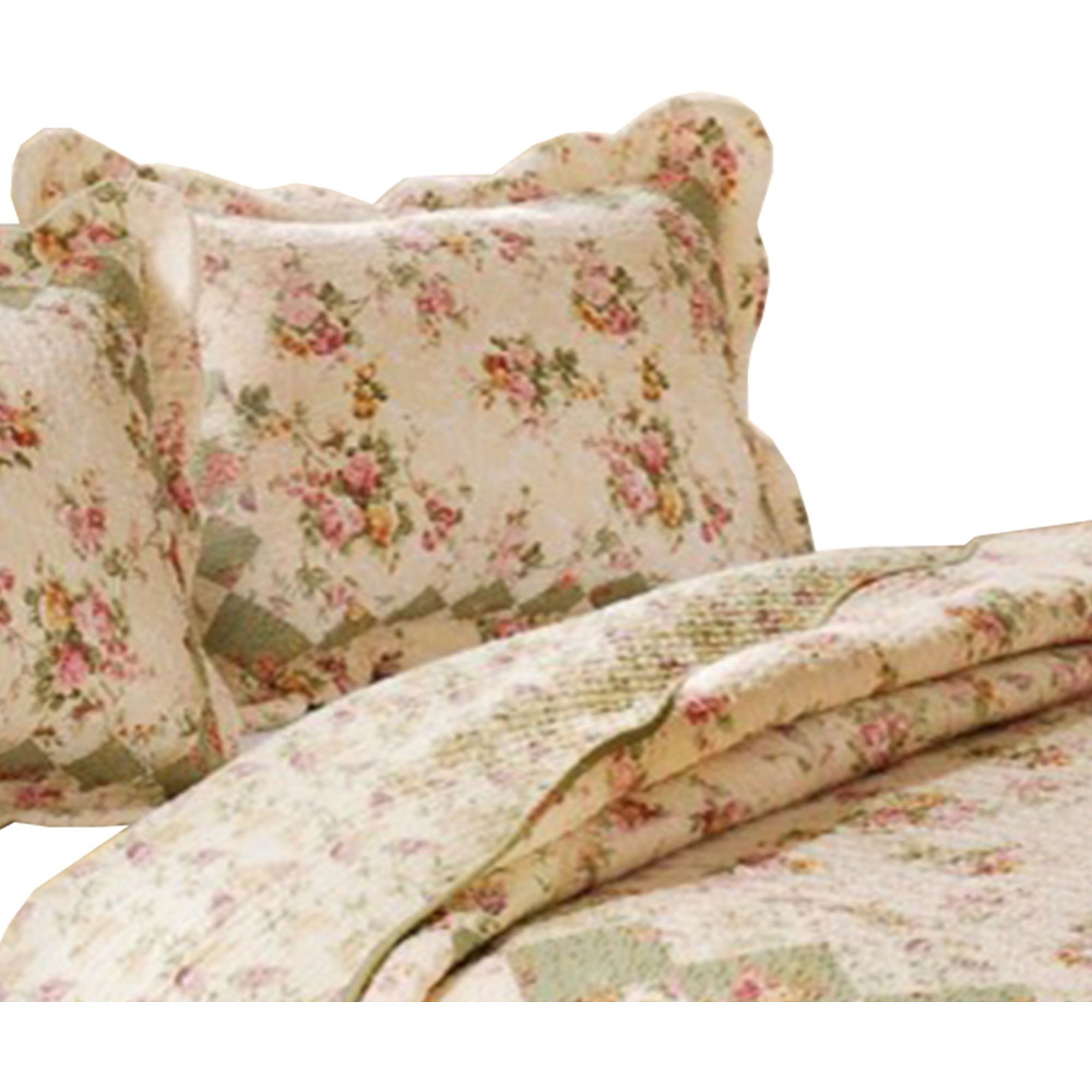 Denali 3 Piece Fabric King Size Quilt Set with Floral Prints, Multicolor