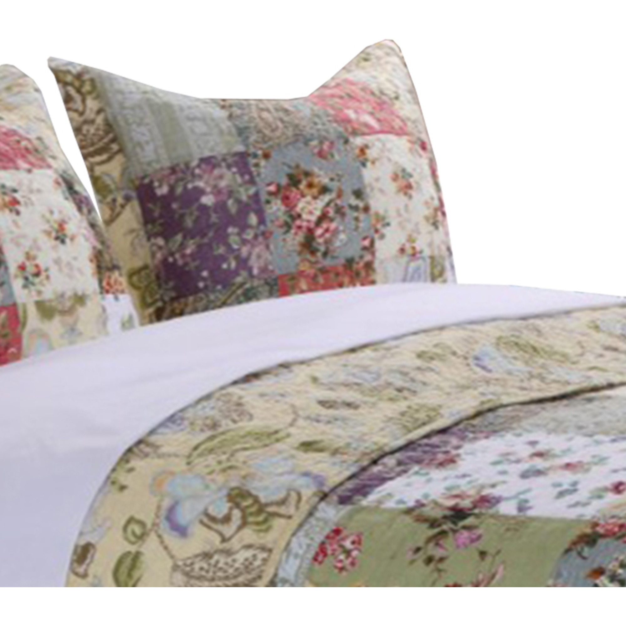 Eiger 3 Piece Fabric Queen Size Quilt Set with Jacobean Prints, Multicolor