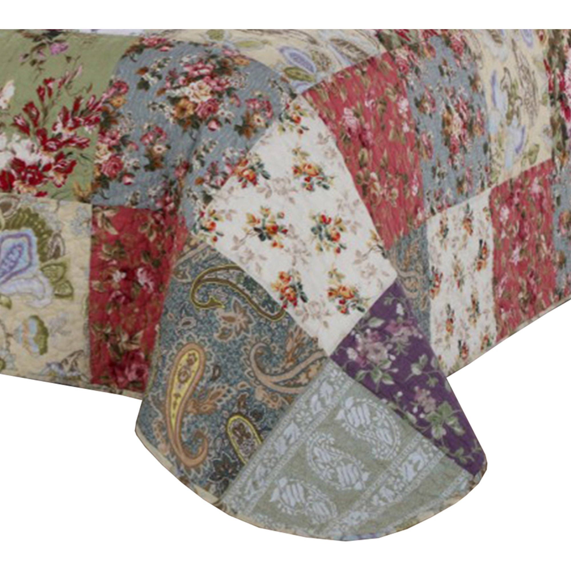 Eiger 3 Piece Fabric Queen Size Quilt Set with Jacobean Prints, Multicolor