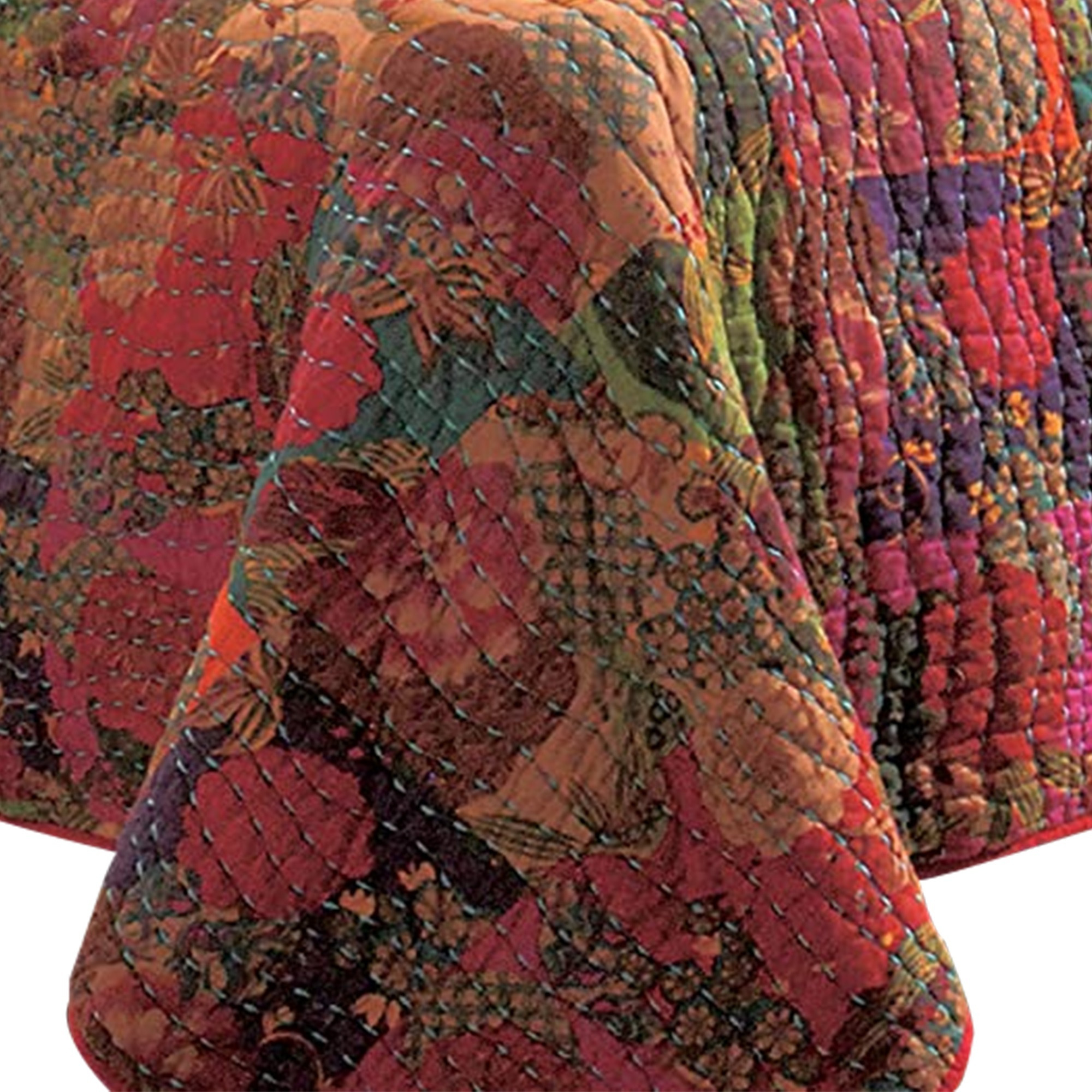 Tisa 3 Piece Reversible King Quilt Set with Floral and Fruit Pattern, Multicolor