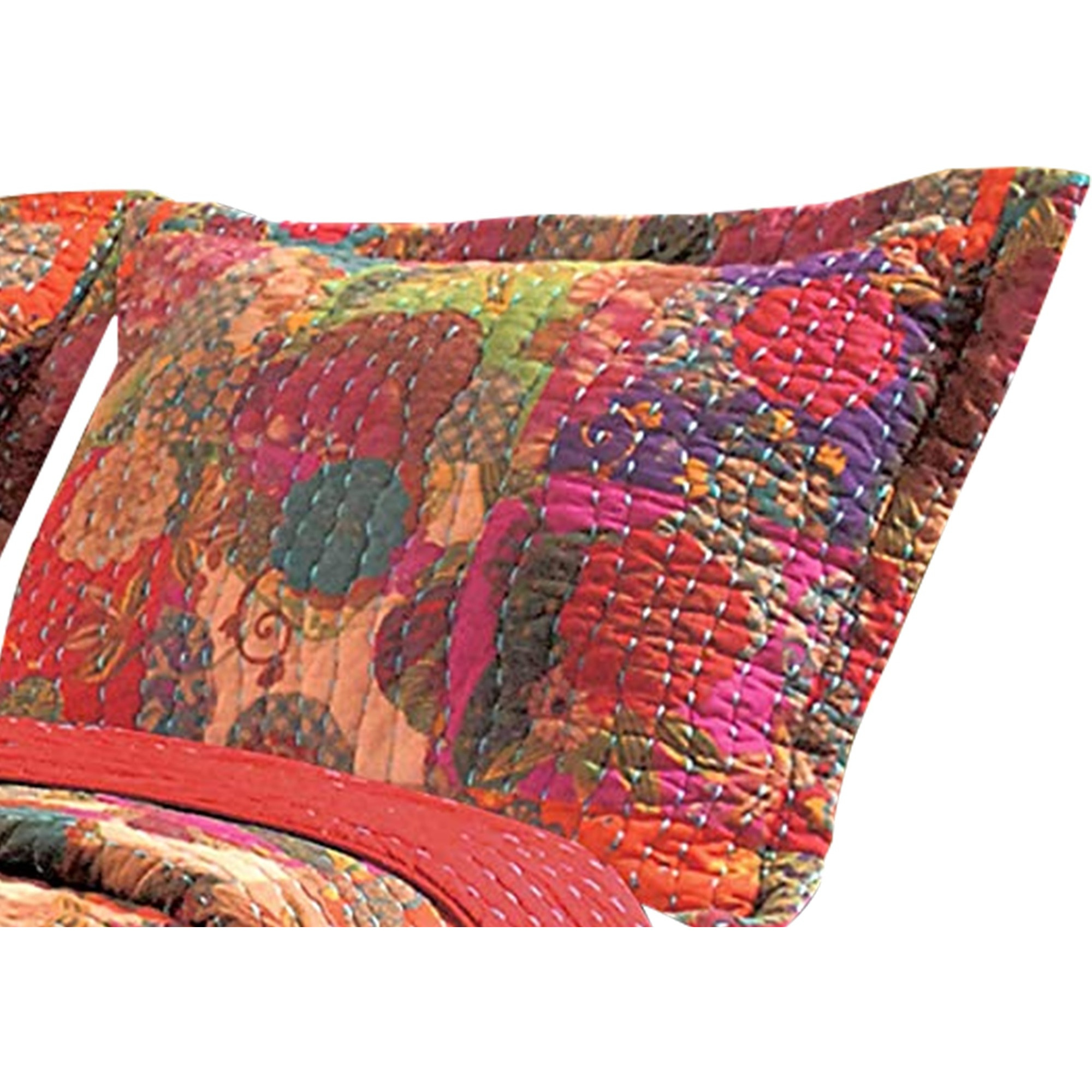 Tisa 3 Piece Reversible King Quilt Set with Floral and Fruit Pattern, Multicolor