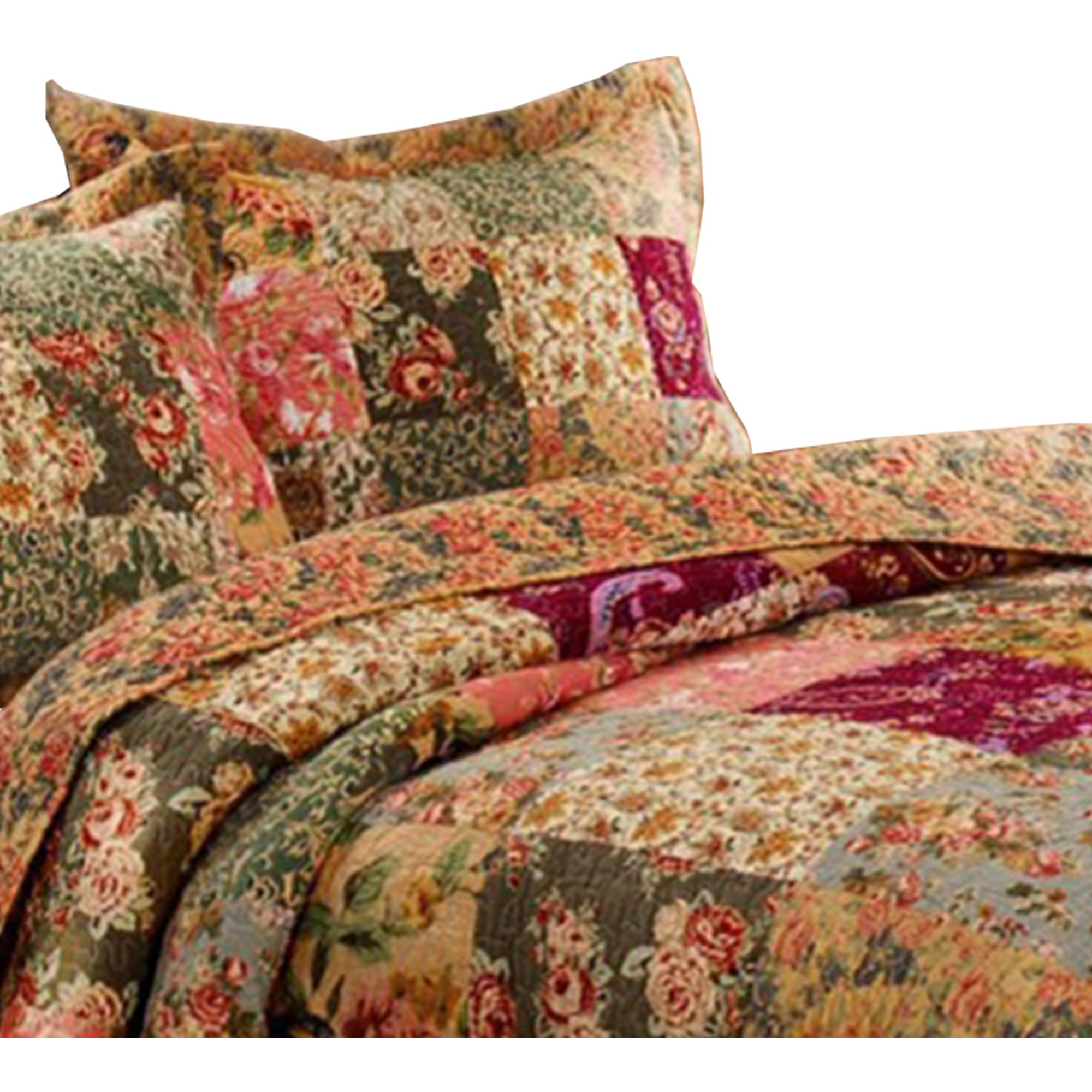 Kamet 2 Piece Fabric Twin Size Bedspread Set with Floral Prints, Multicolor