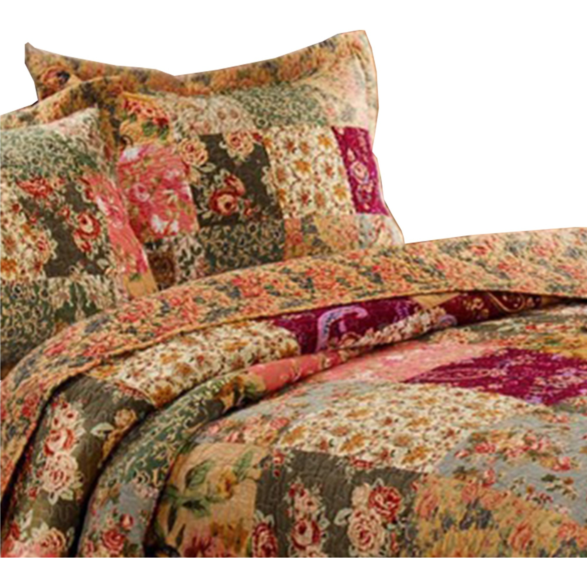 Kamet 2 Piece Fabric Twin Size Quilt Set with Floral Prints, Multicolor