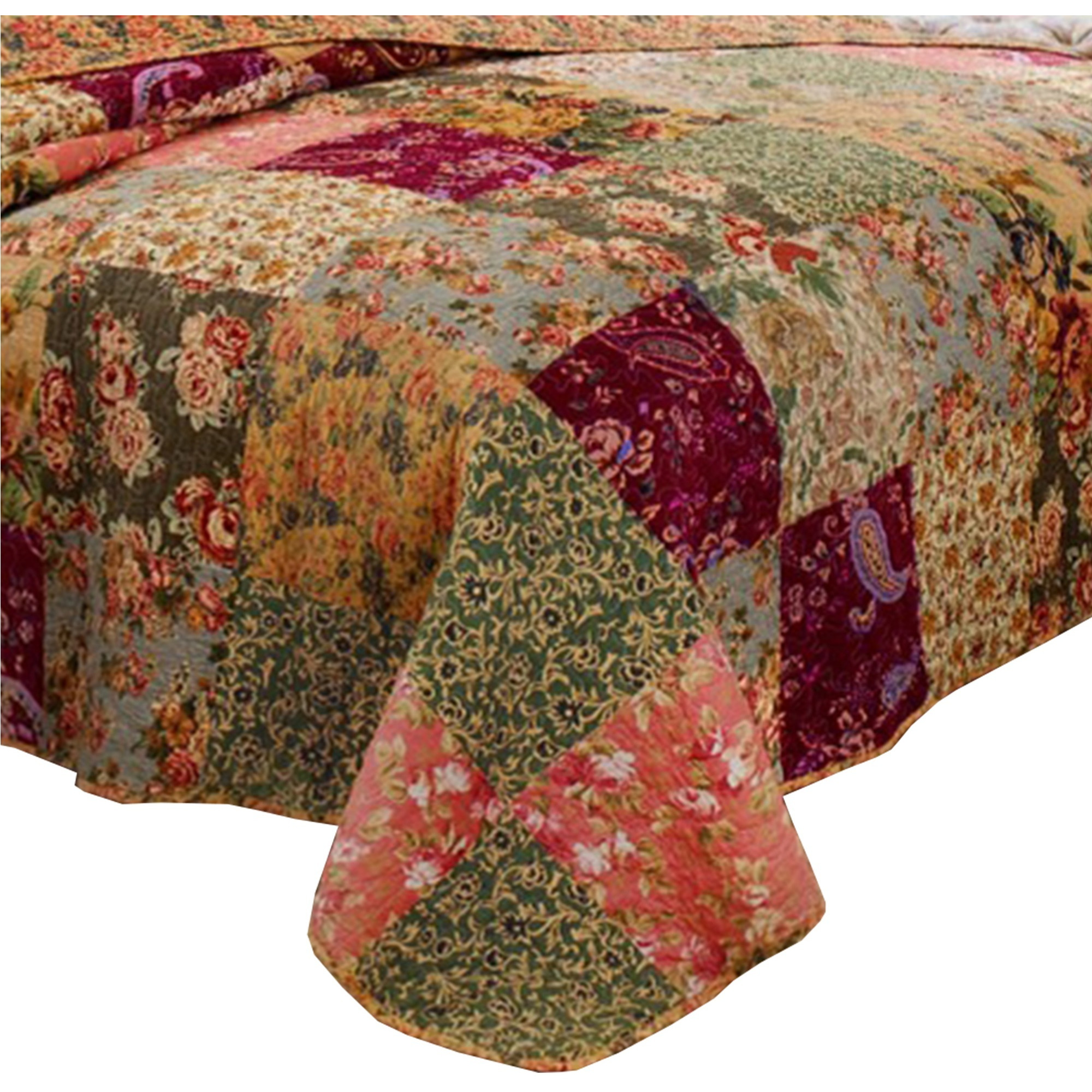 Kamet 2 Piece Fabric Twin Size Quilt Set with Floral Prints, Multicolor