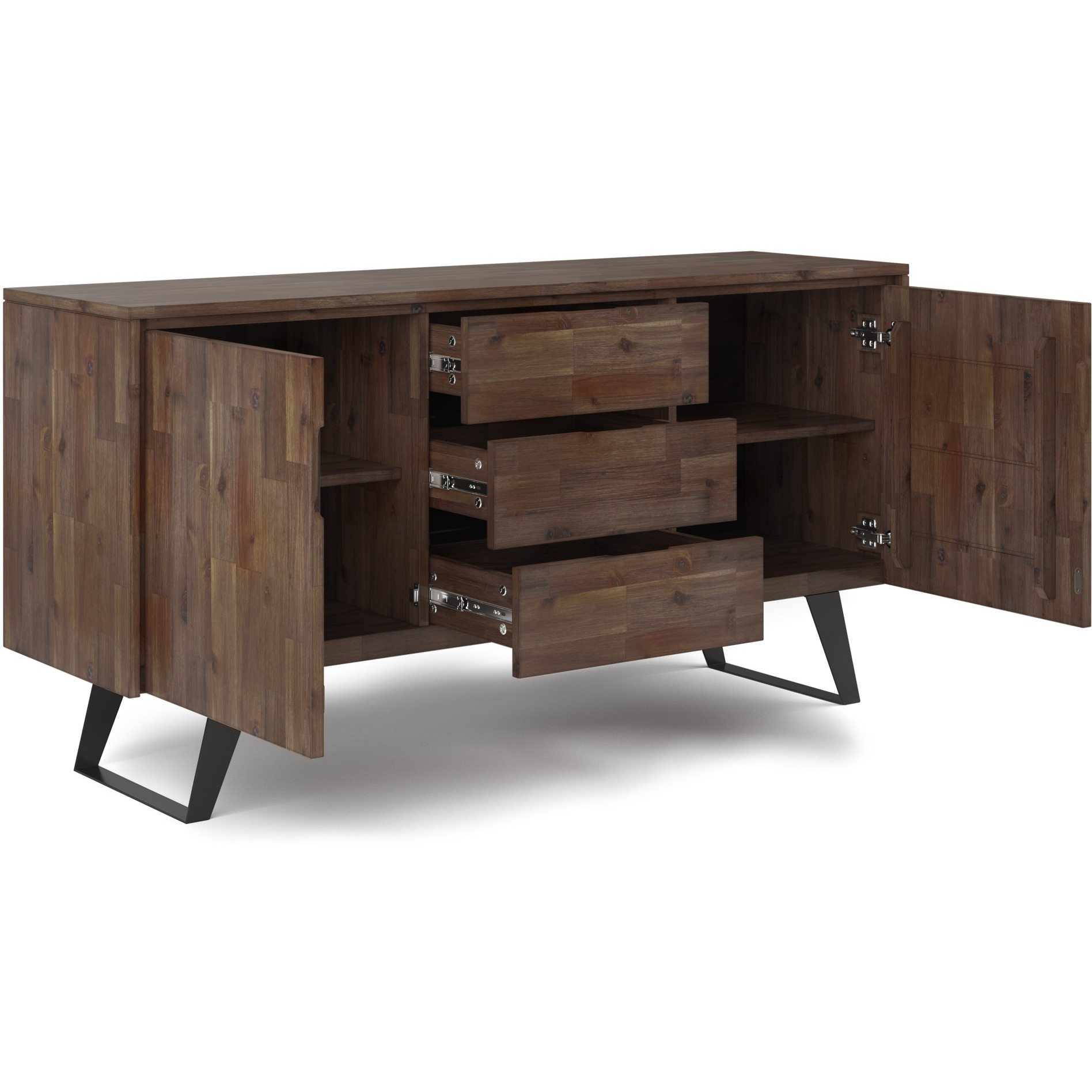 Lowry SOLID ACACIA WOOD & Metal 60 in WRectangle Sideboard Buffet