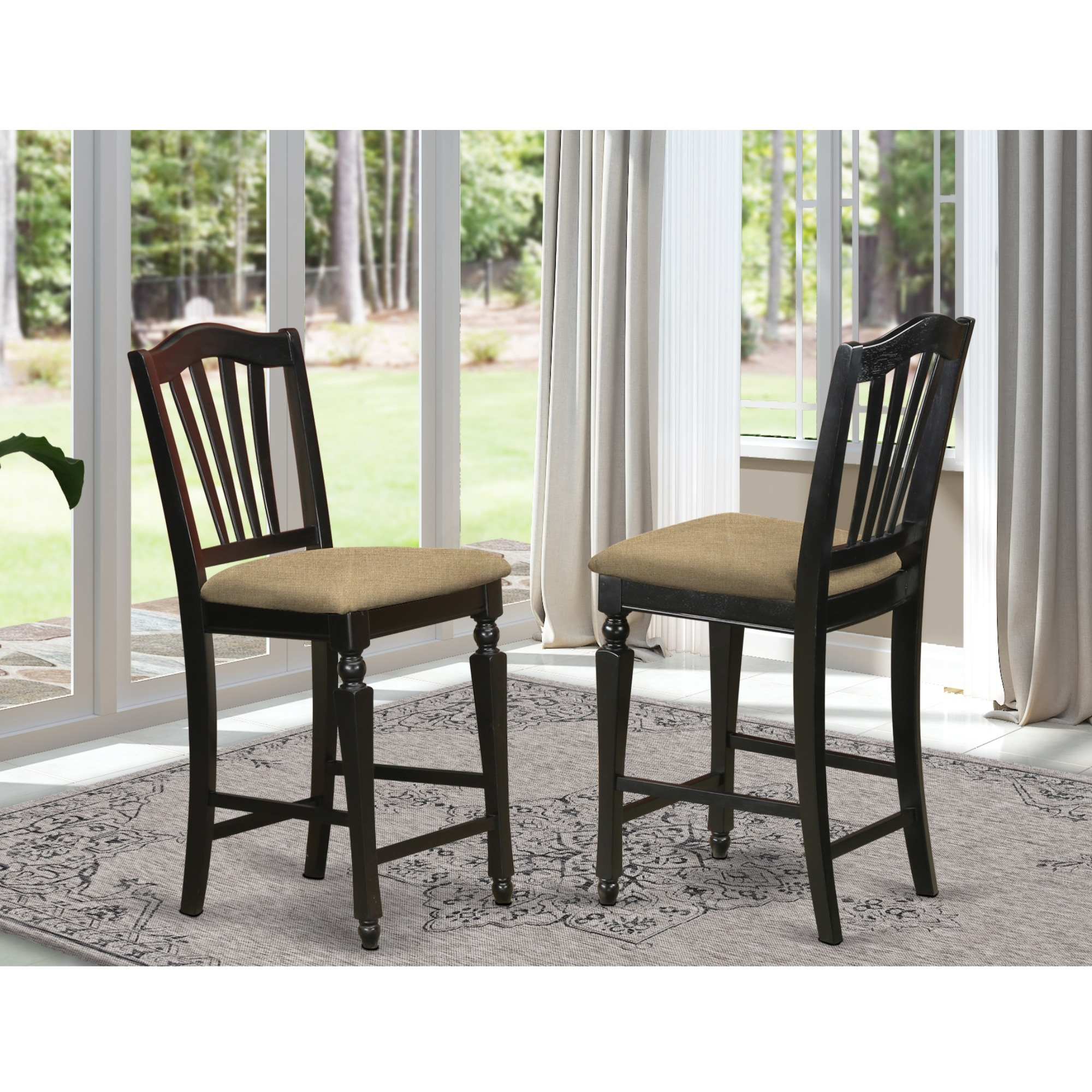 Set of 2 Chairs CHS-BLK-C Chelsea Stools with upholstered seat, 24" seat height in Black Finish