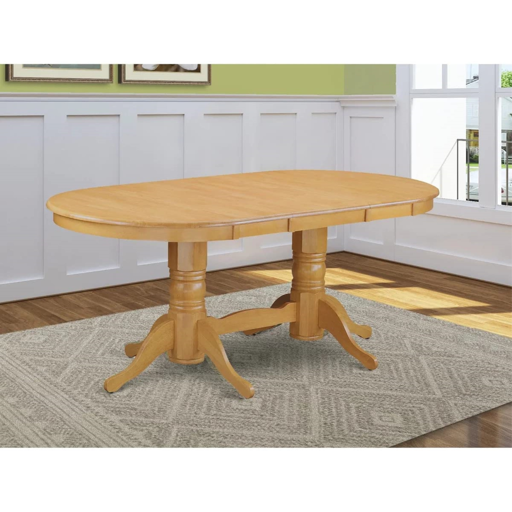 VAT-OAK-TP rectangular round corner Dining Table with 17 inch self storage leaf in Oak