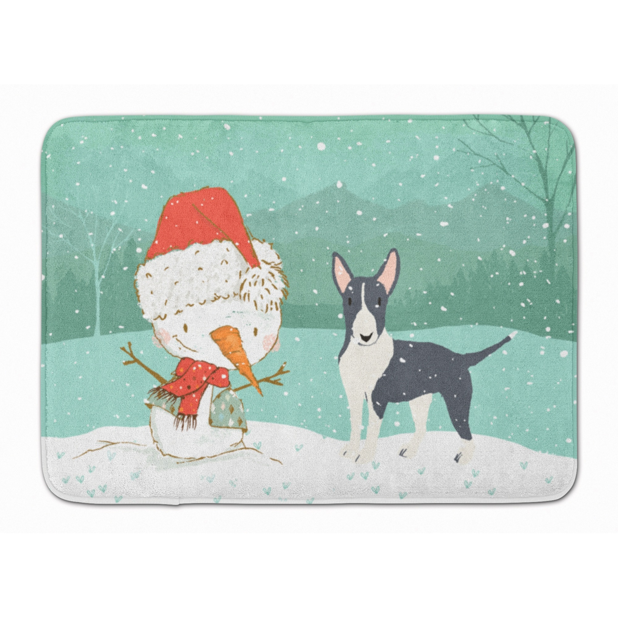 &quotCaroline's Treasures Black Bull Terrier Snowman Christmas Machine Washable Memory Foam Mat, Multicolor"
