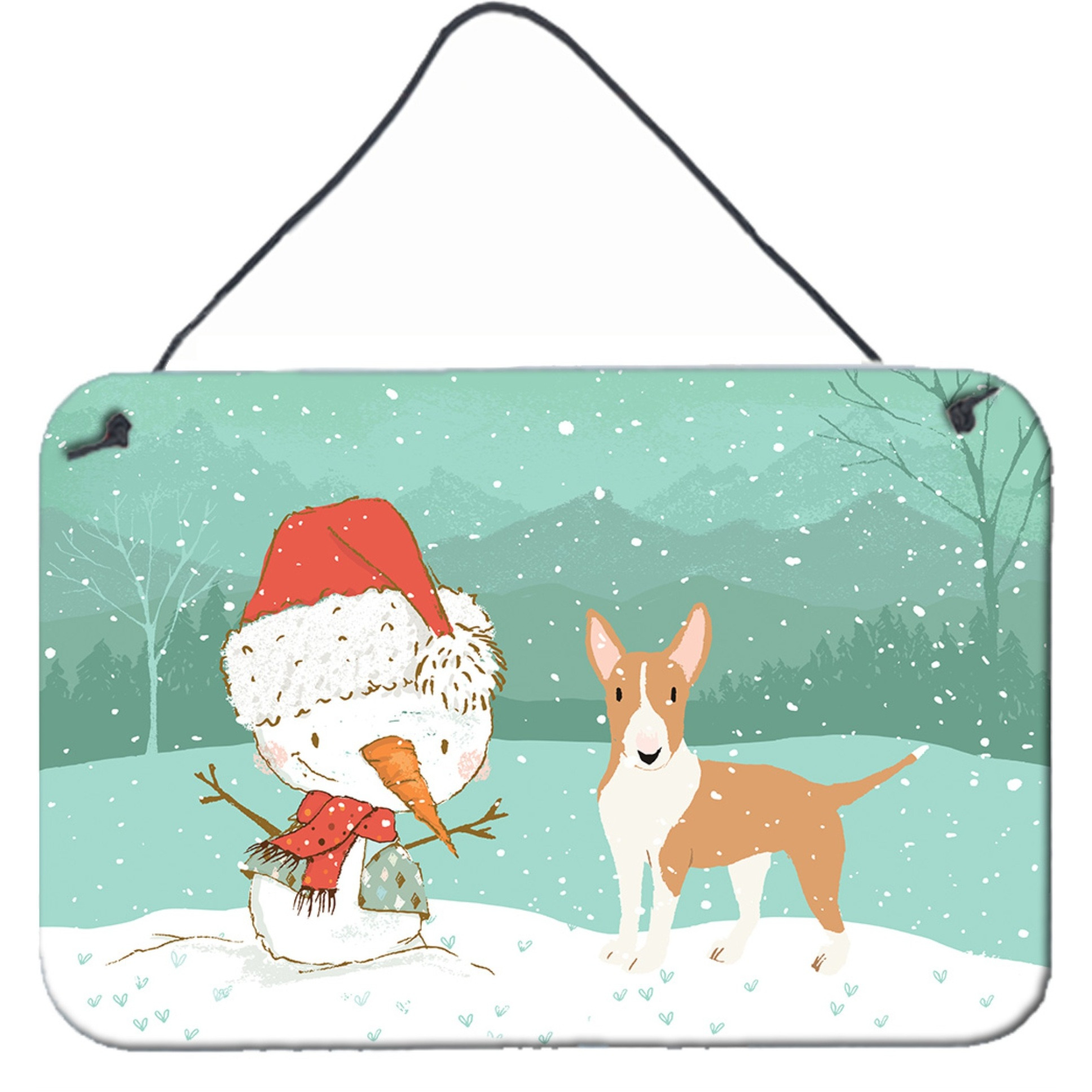 Caroline's Treasures Snowman Fawn Bull Terrier Christmas Wall or Door Hanging Prints