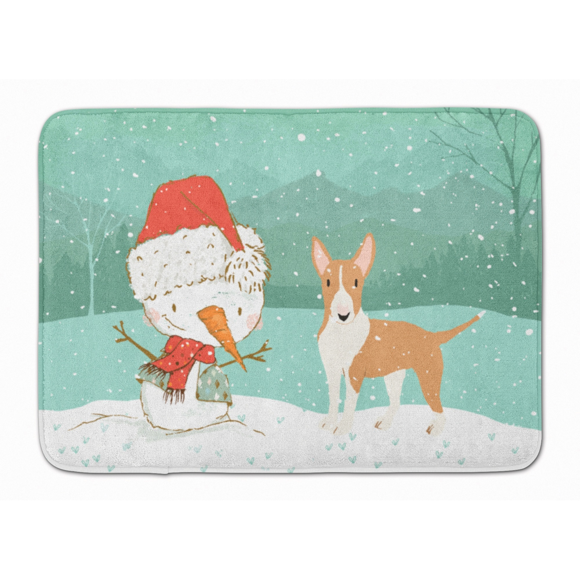 &quotCaroline's Treasures Fawn Bull Terrier Snowman Christmas Machine Washable Memory Foam Mat, Multicolor"