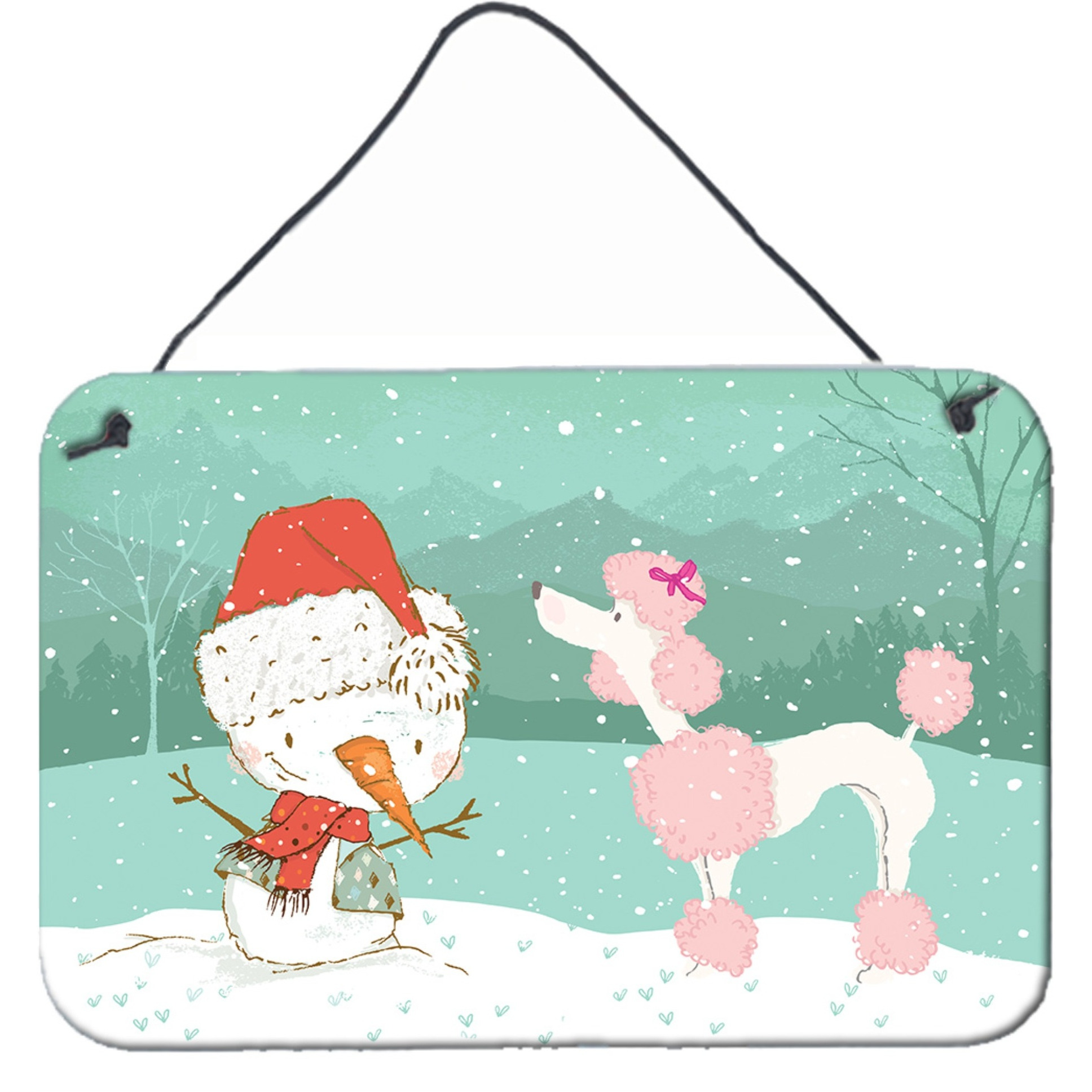 Caroline's Treasures Pink Poodle Snowman Christmas Wall or Door Hanging Prints