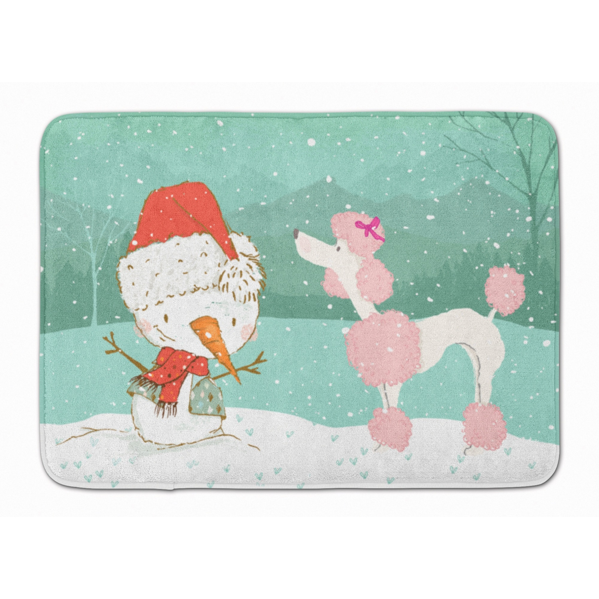 Caroline's Treasures Pink Poodle Snowman Christmas Machine Washable Memory Foam Mat