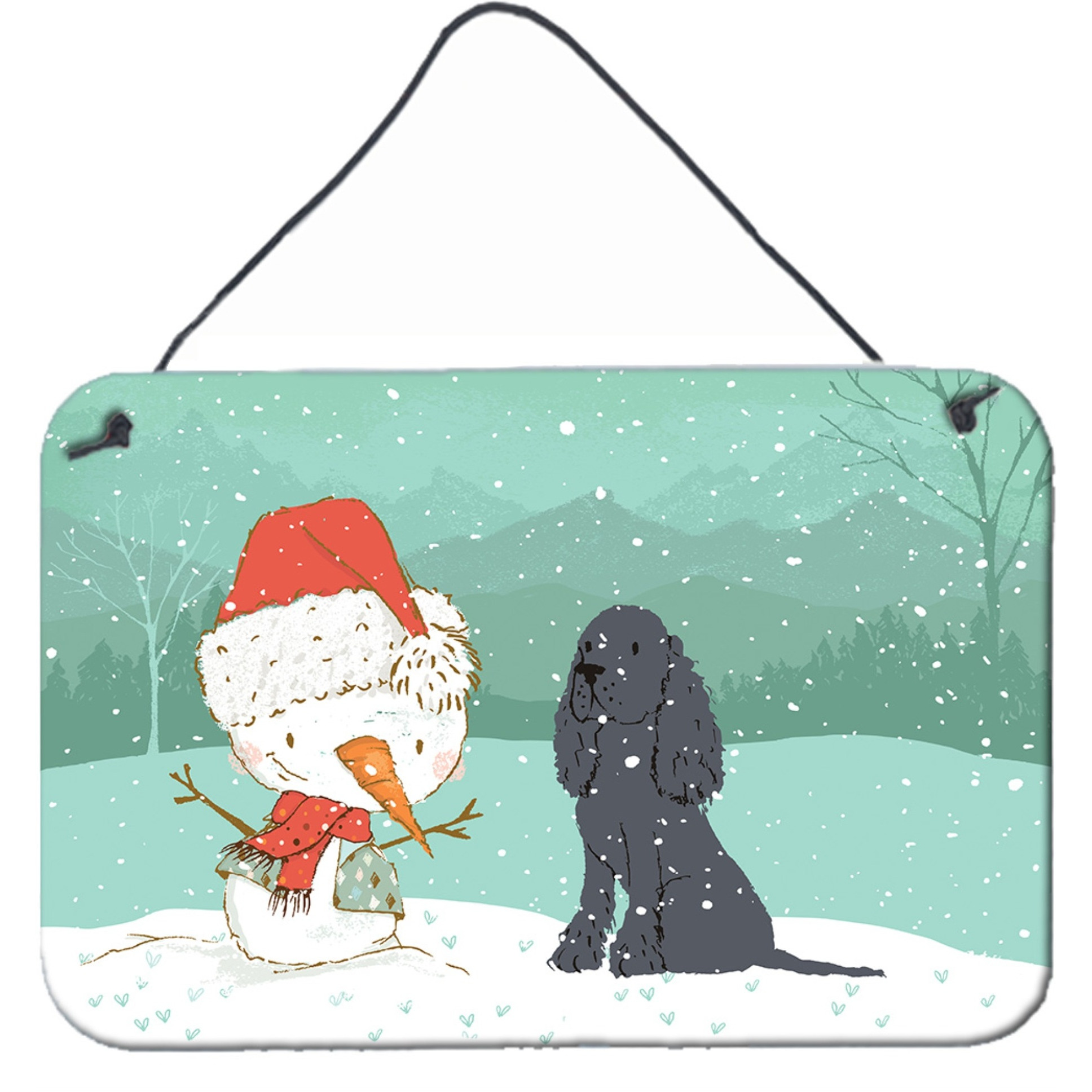 Caroline's Treasures Snowman Black Spaniel Christmas Wall or Door Hanging Prints